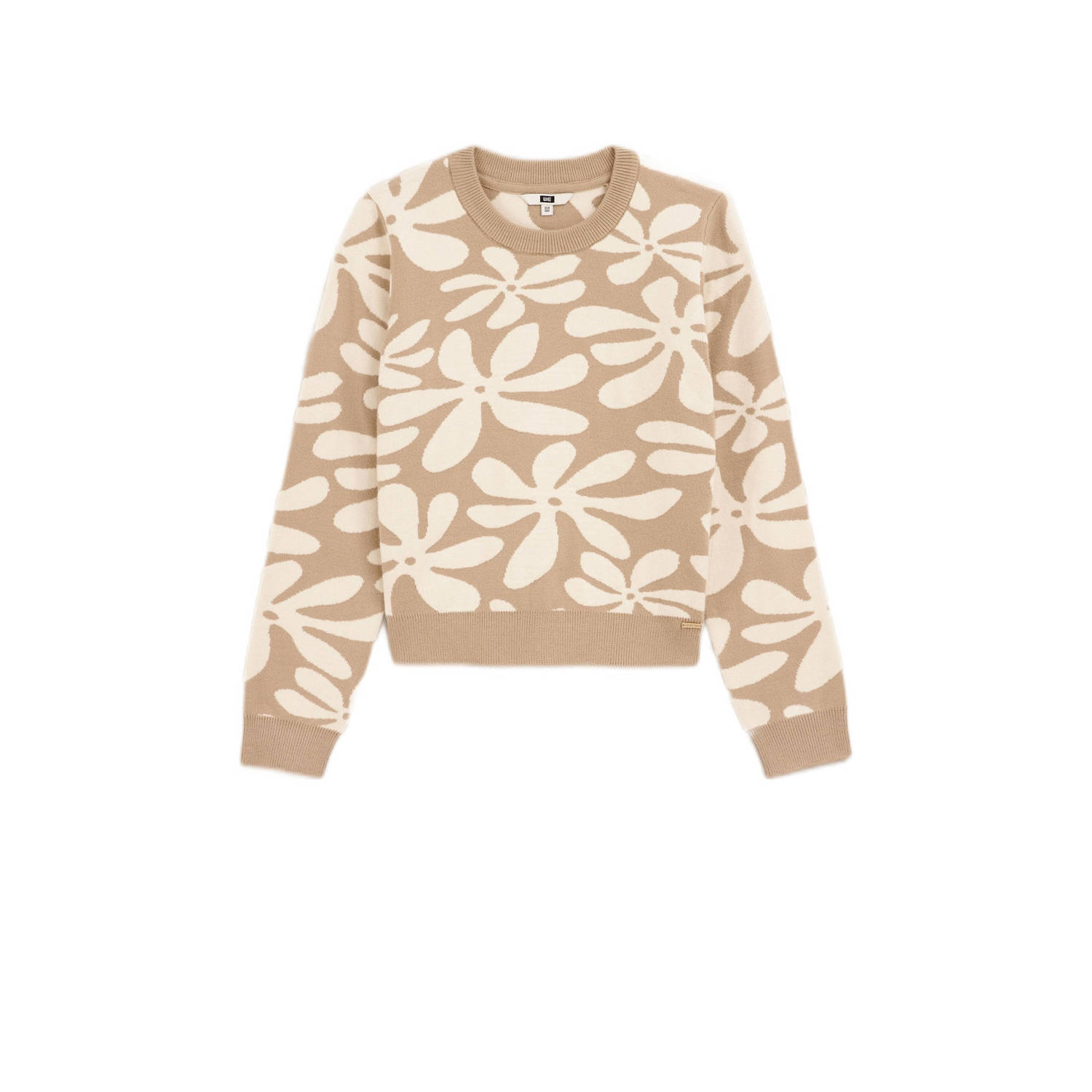 WE Fashion gebreide trui beige Meisjes Viscose Ronde hals Bloemen 146 152