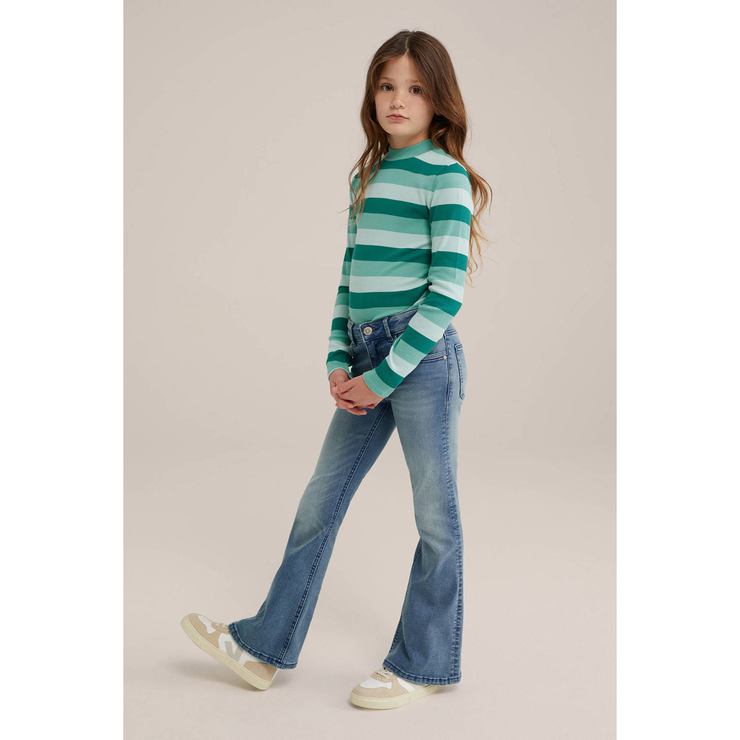 WE Fashion gestreepte longsleeve groen