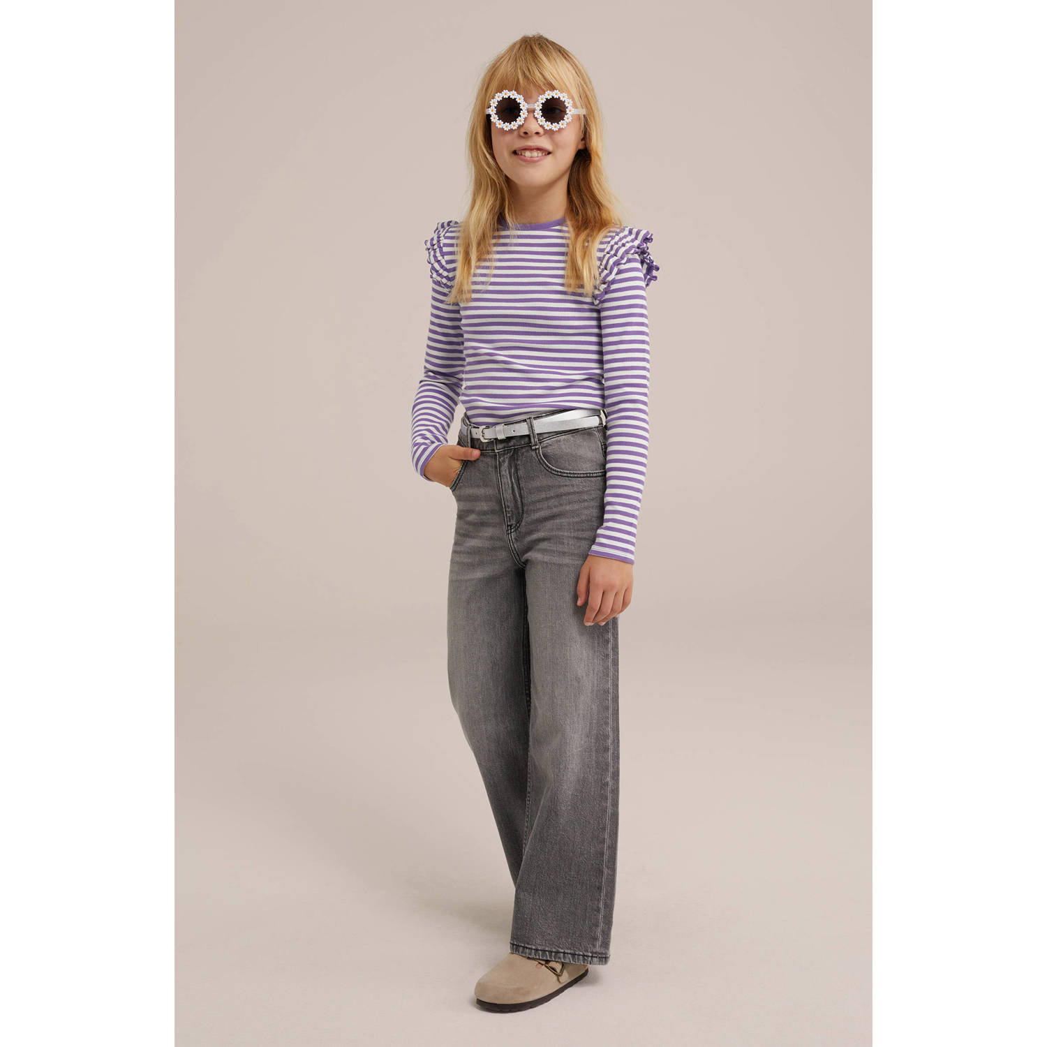 WE Fashion gestreepte longsleeve zwart wit