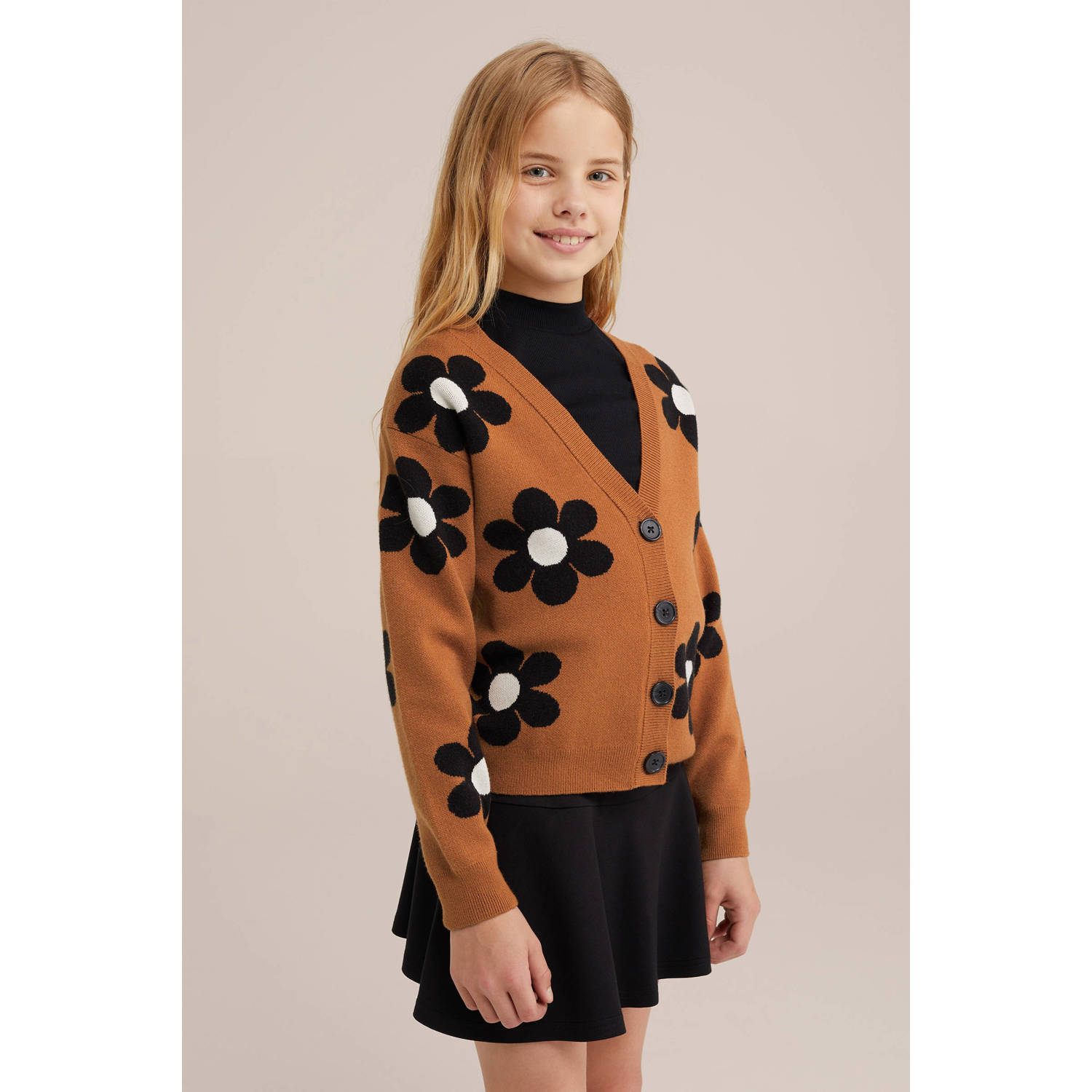 WE Fashion gebloemd vest bruin zwart wit