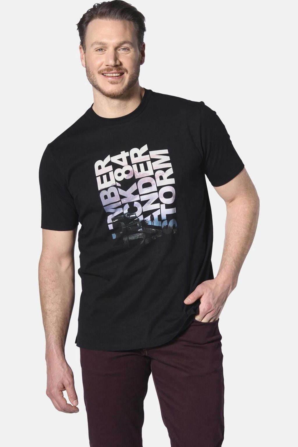 Jan Vanderstorm T-shirt RANSTEIN Plus Size met printopdruk zwart