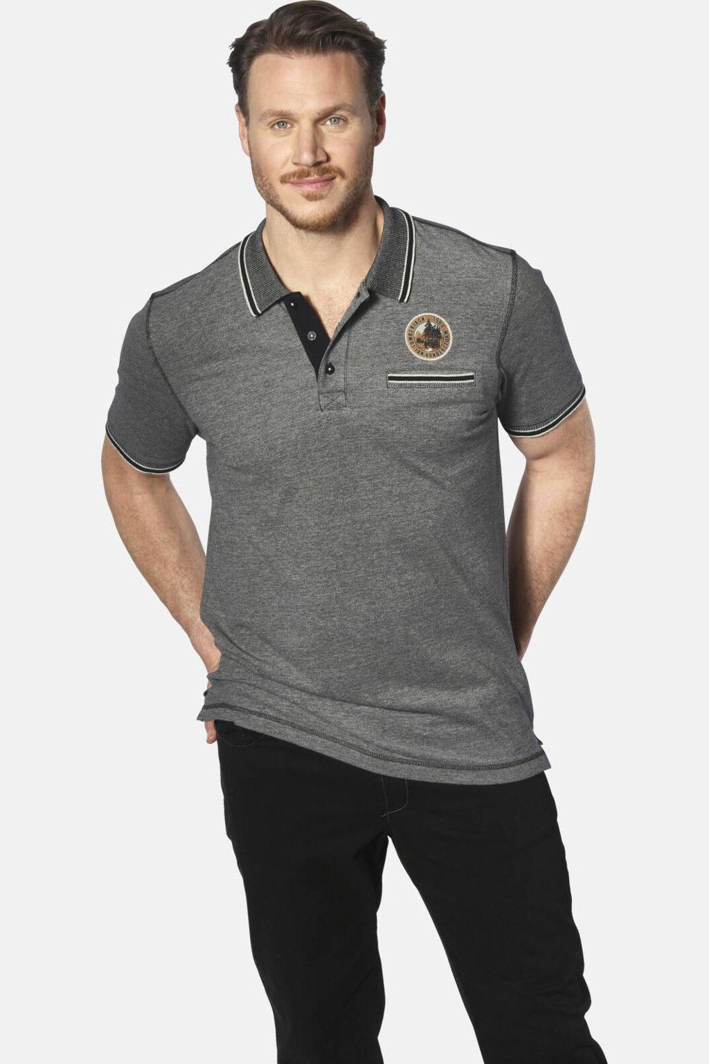 Jan Vanderstorm polo RIGHER Plus Size met printopdruk grijs