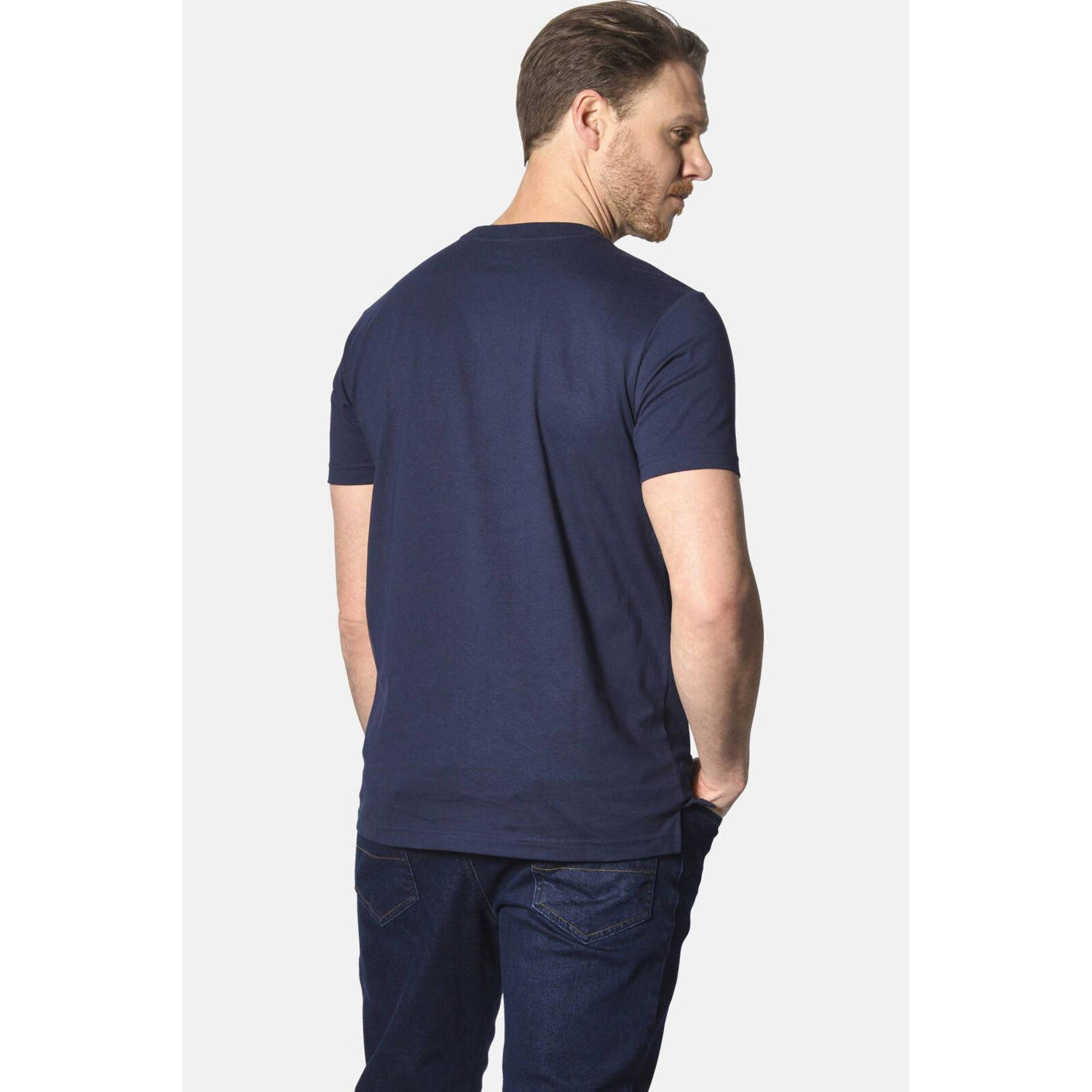 Jan Vanderstorm regular fit T-shirt HAKSE Plus Size met printopdruk donkerblauw