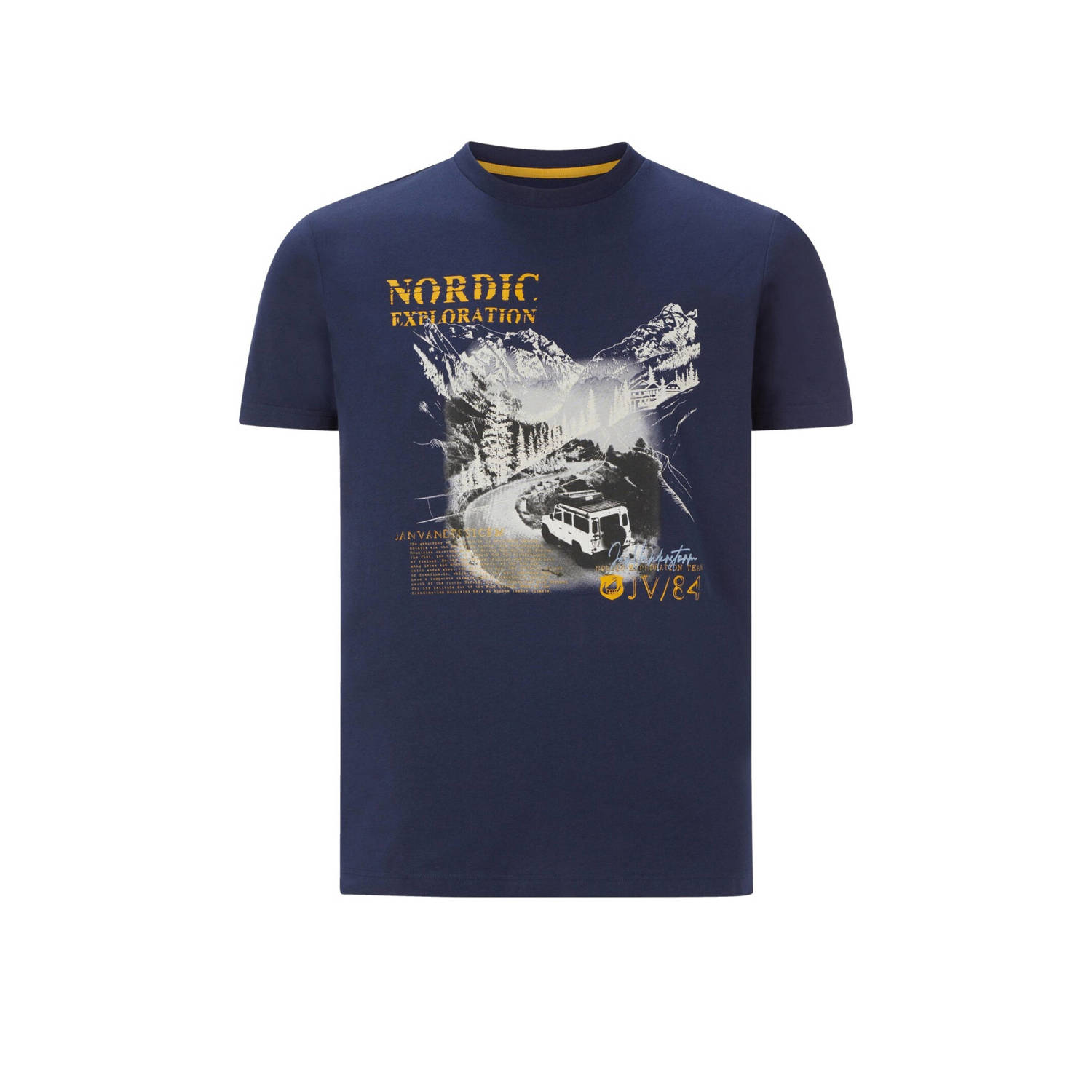 Jan Vanderstorm regular fit T-shirt HAKSE Plus Size met printopdruk donkerblauw