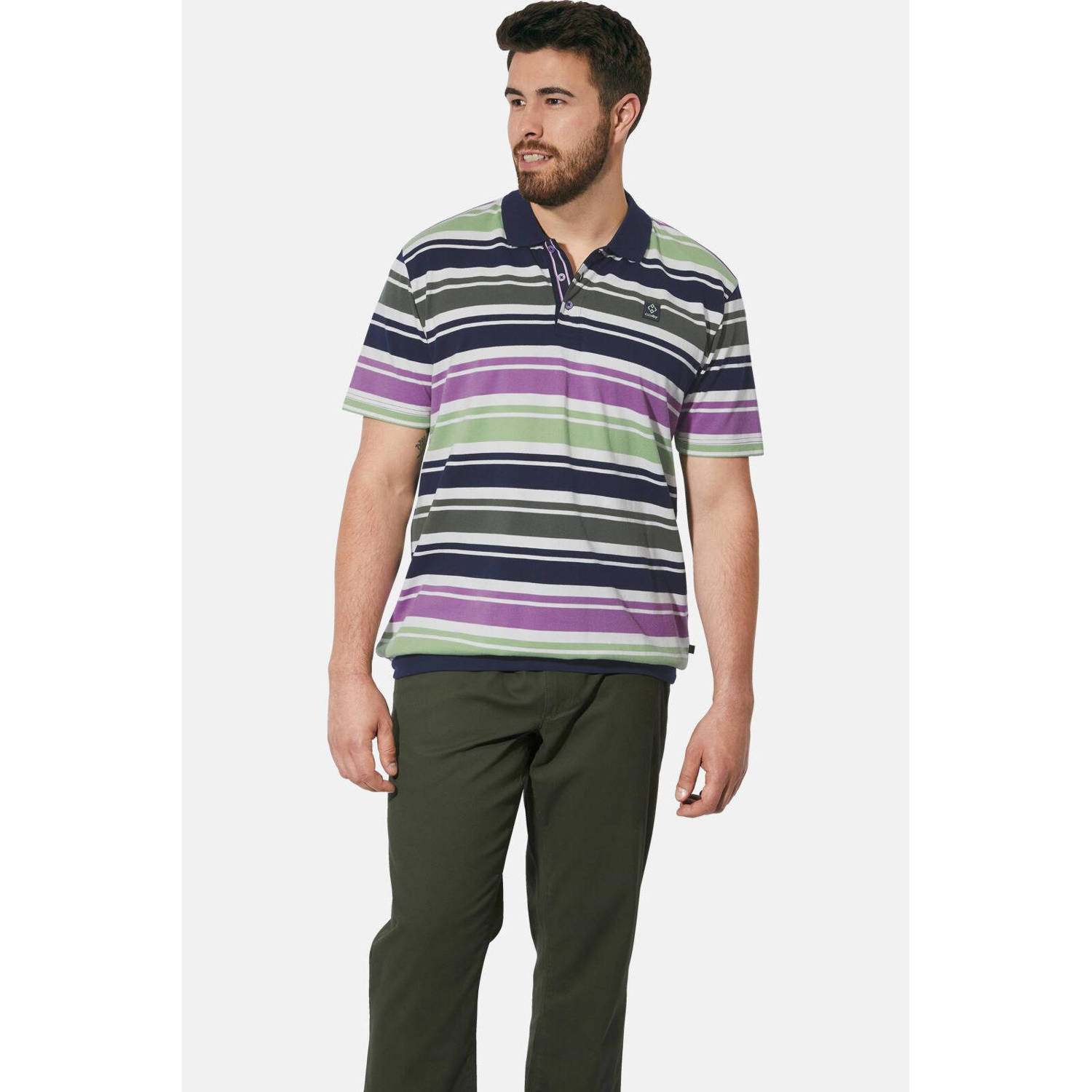 Charles Colby gestreepte polo EARL MORTBERT Plus Size donkerblauw