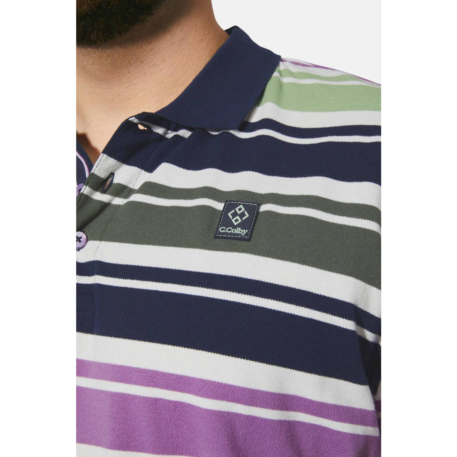 Charles Colby gestreepte polo EARL MORTBERT Plus Size donkerblauw