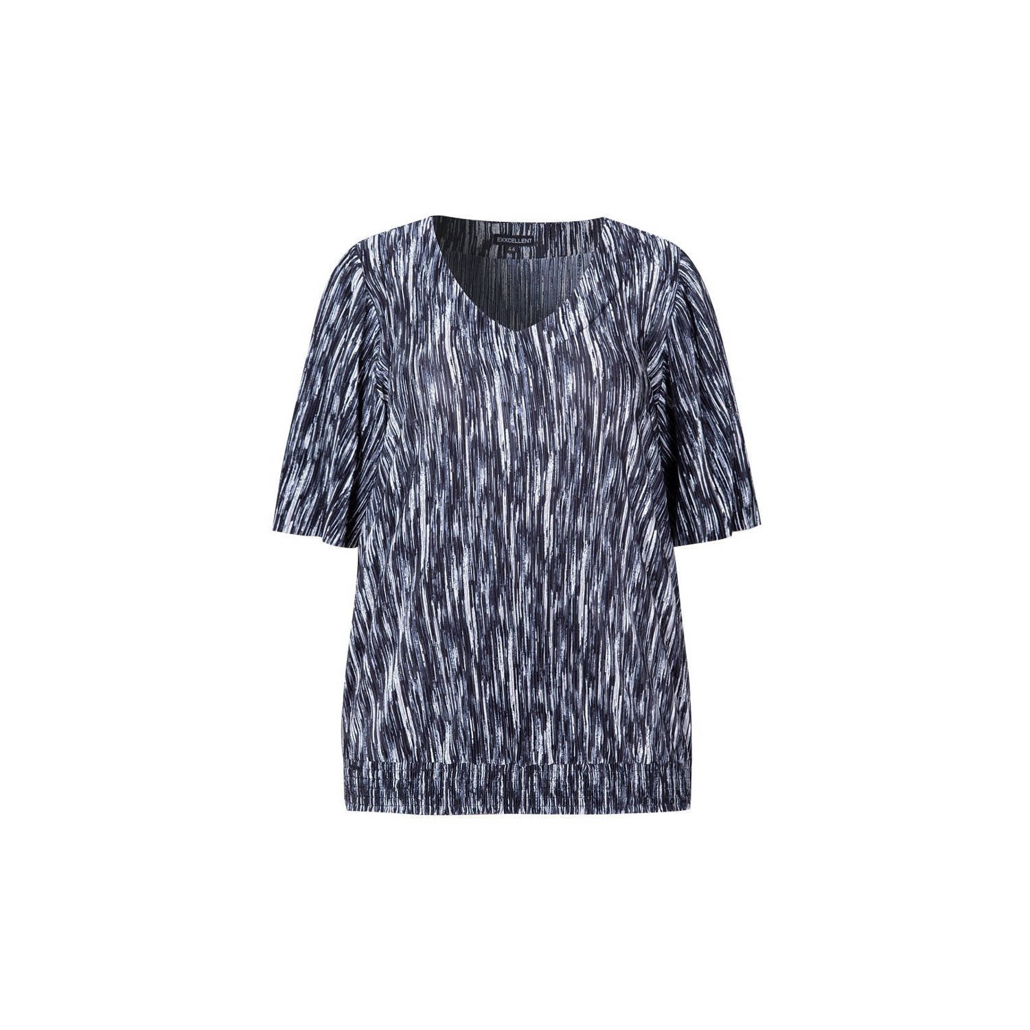 Exxcellent top met all over print donkerblauw wit