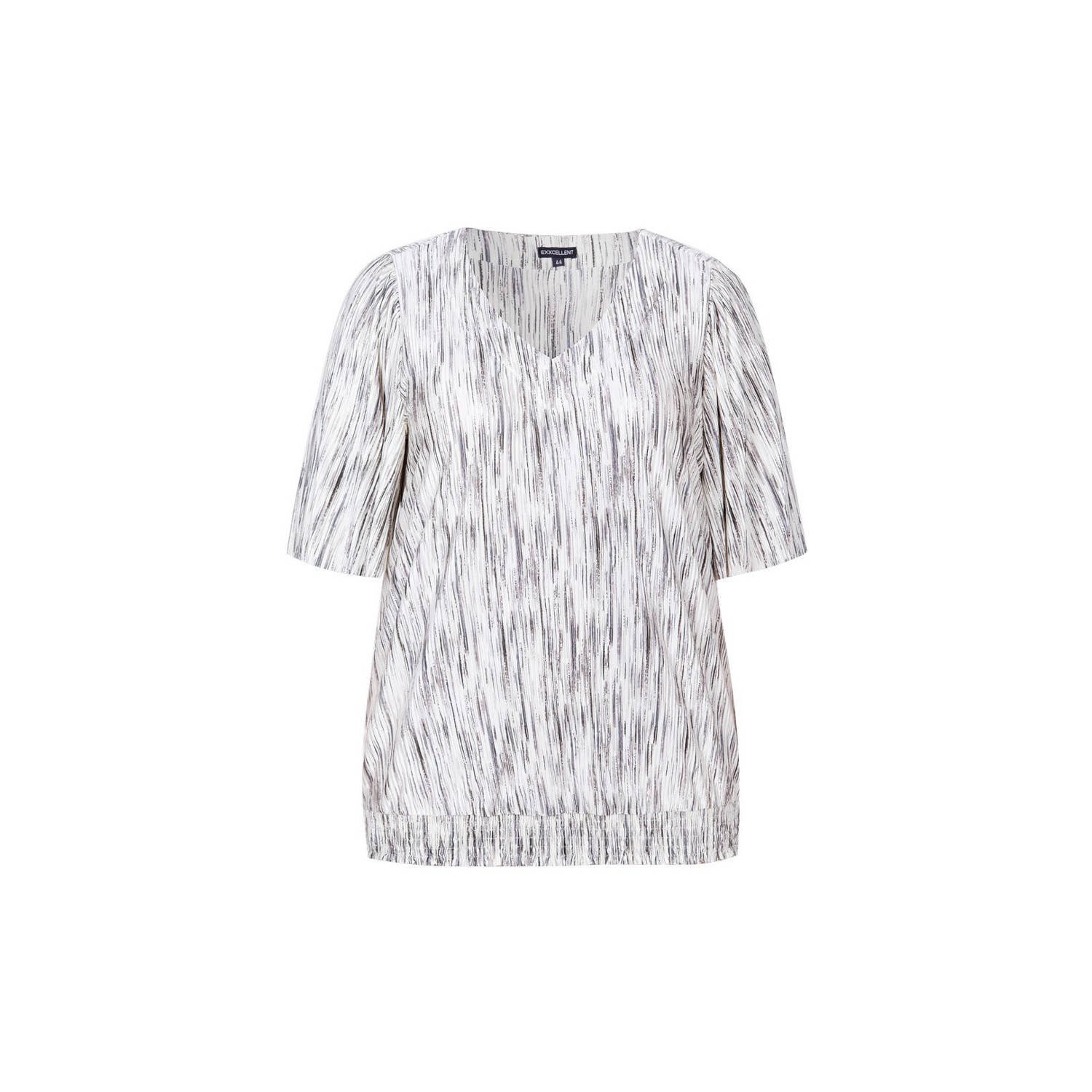 Exxcellent top Amara met all over print wit antraciet