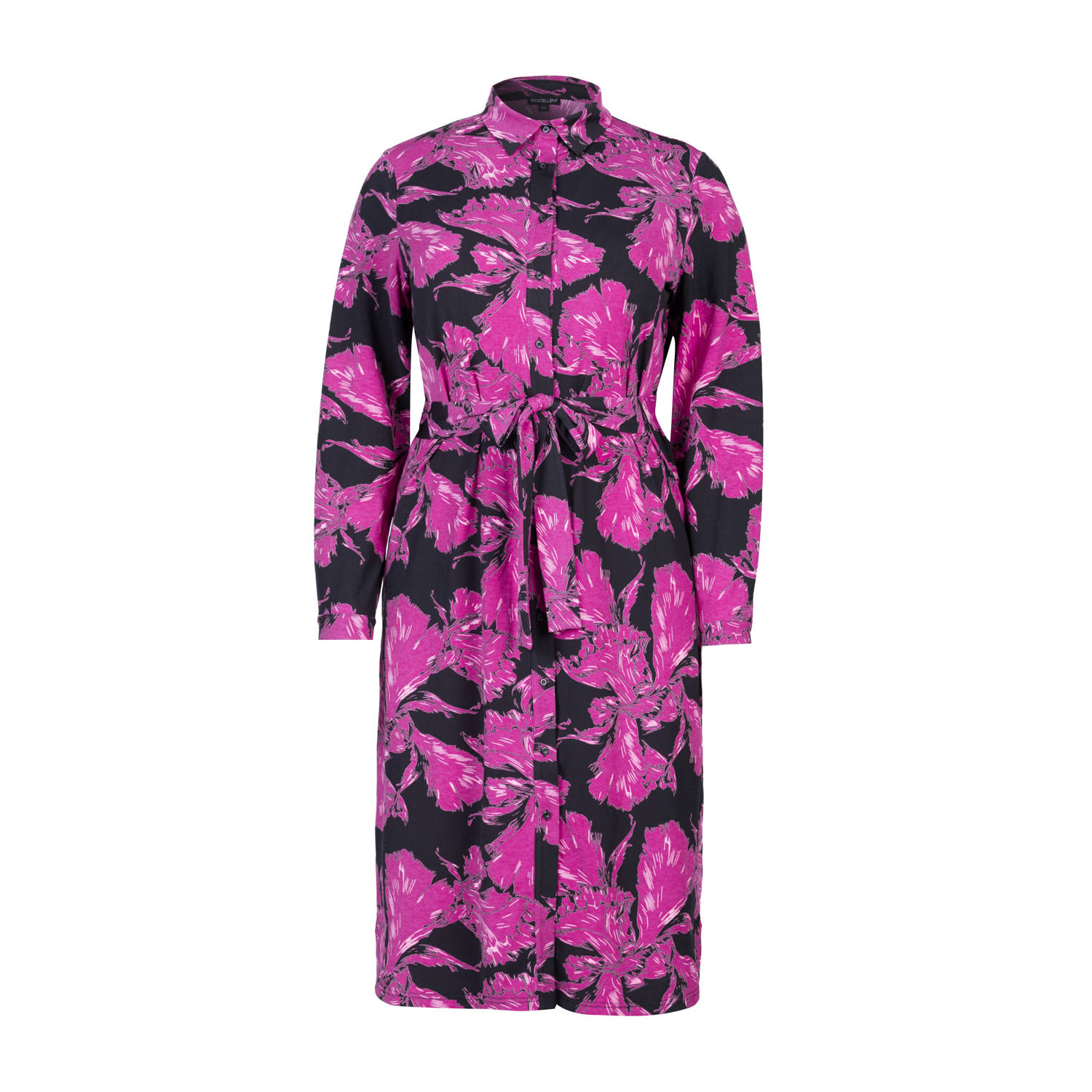 Exxcellent jurk Tirza met bloemenprint zwart fuchsia