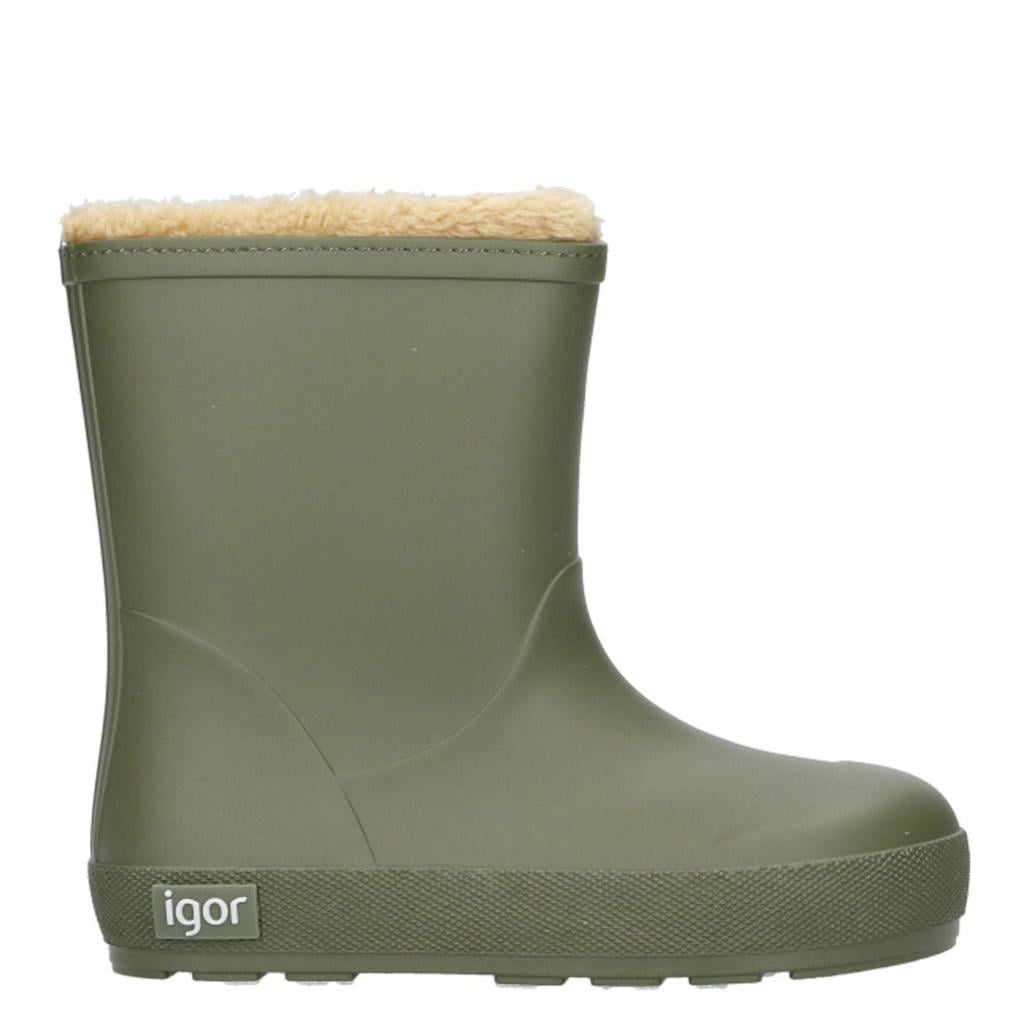 Kakikleurige jongens Igor Yogi Borreguito gevoerde regenlaarzen van rubber met profielzool