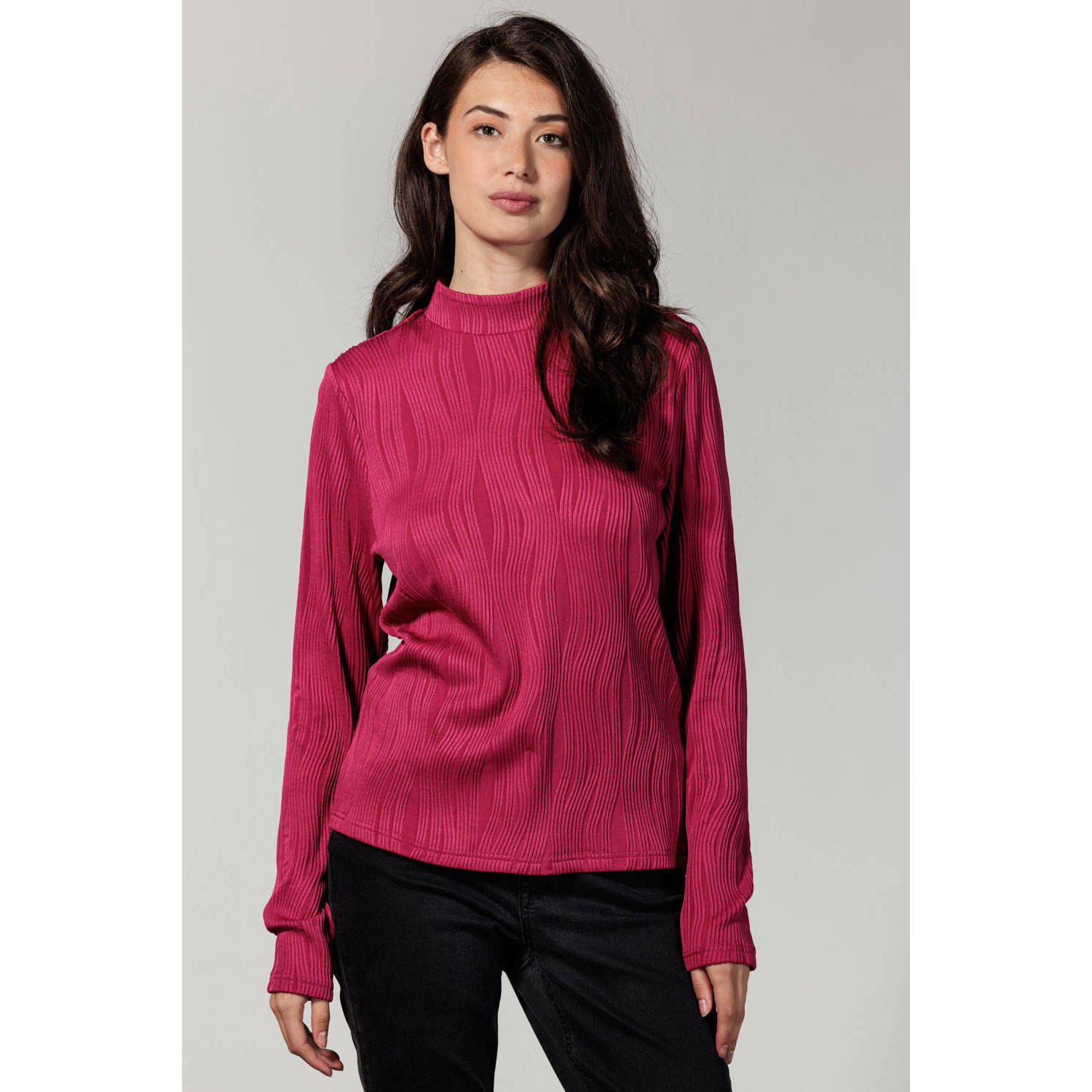 Tramontana Fancy Structuur Mock Neck Top Pink Dames