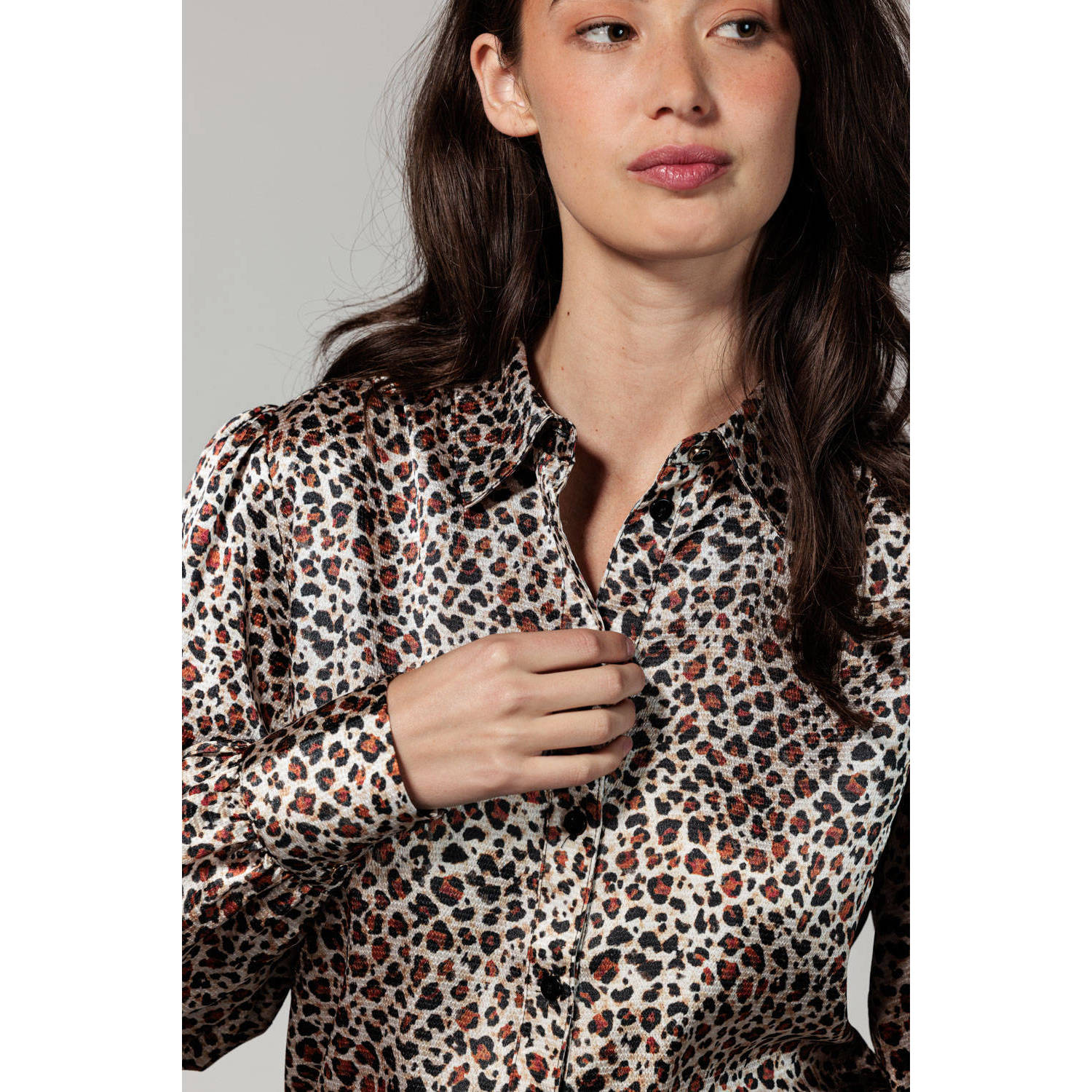 Tramontana blouse Small Leopard met panterprint bruin zwart