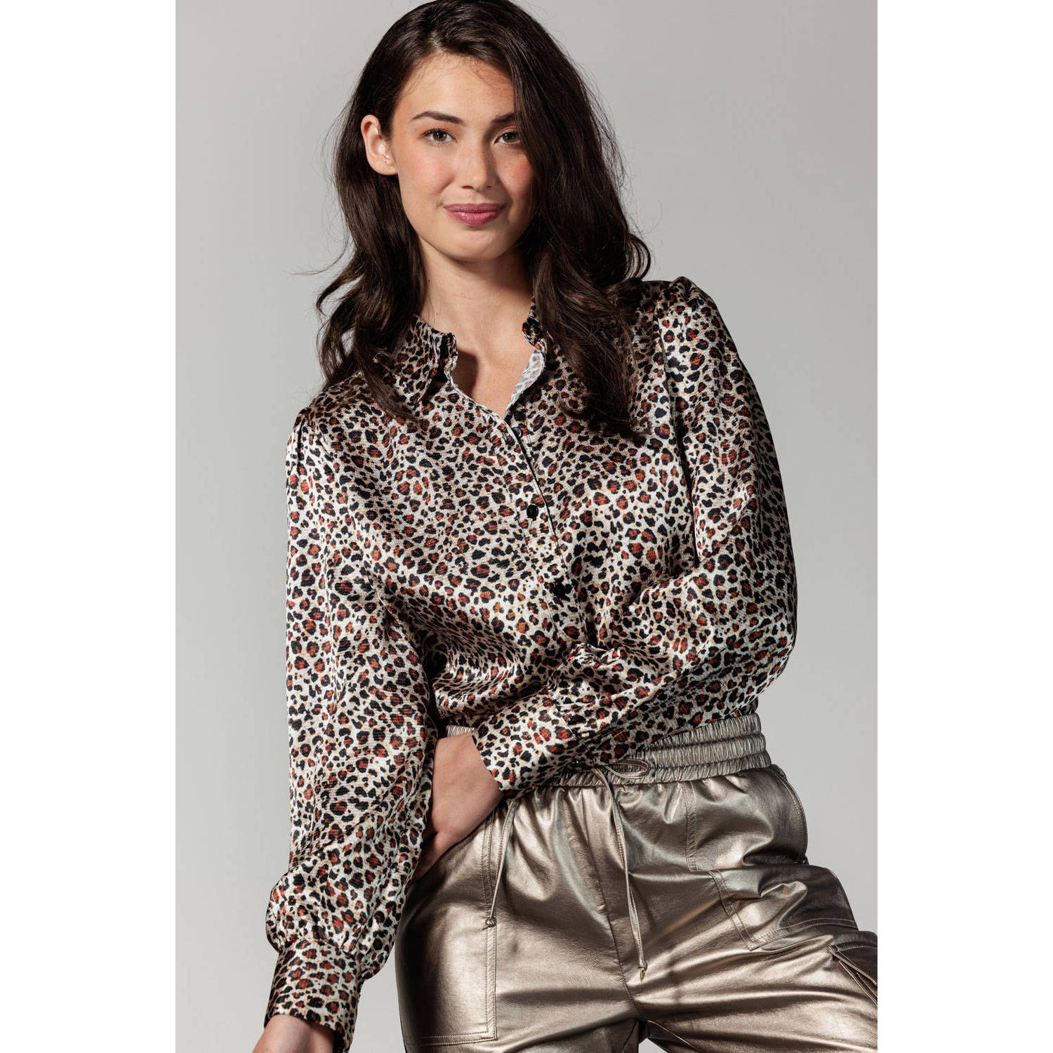 Tramontana blouse Small Leopard met panterprint bruin zwart