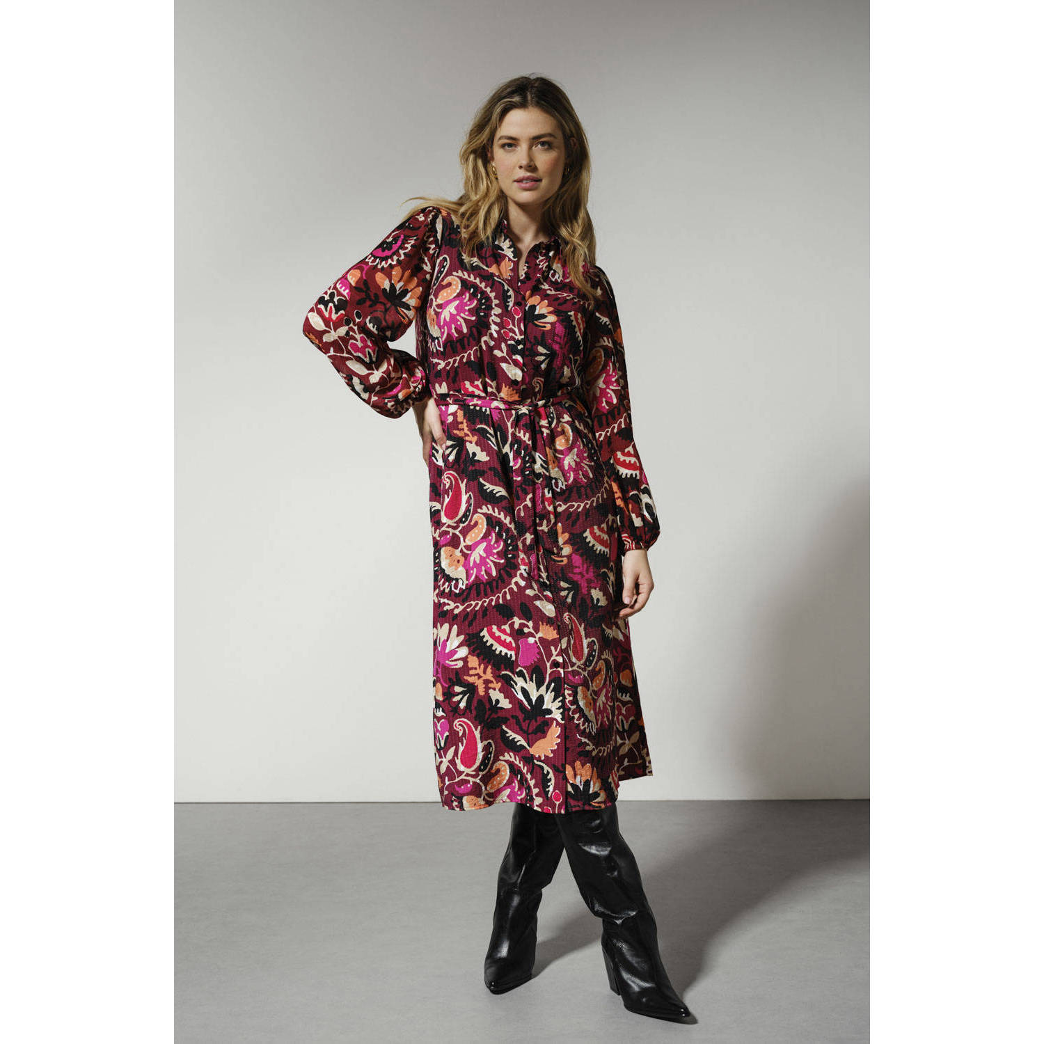 Tramontana gebloemde blousejurk Dress Bold Flowers fuchsia roze rood