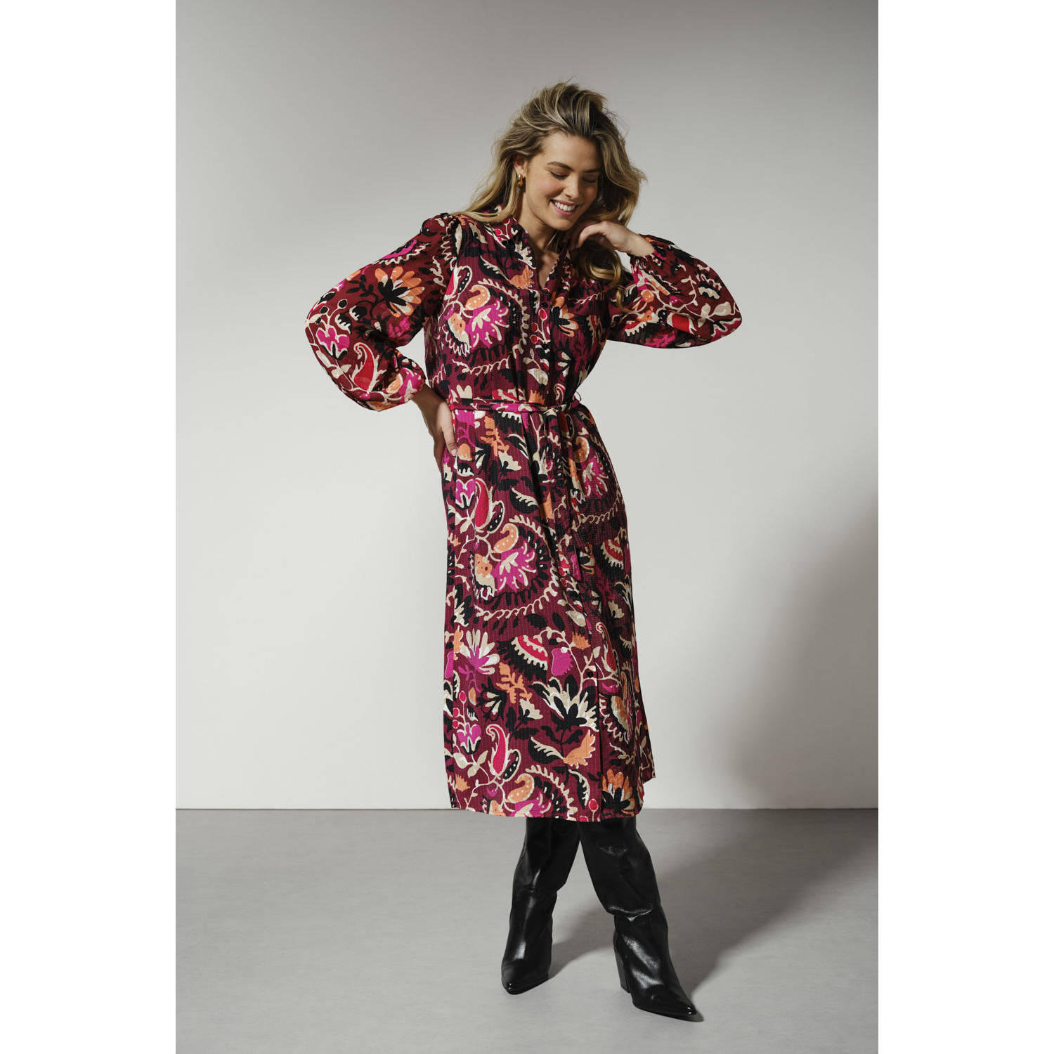Tramontana gebloemde blousejurk Dress Bold Flowers fuchsia roze rood