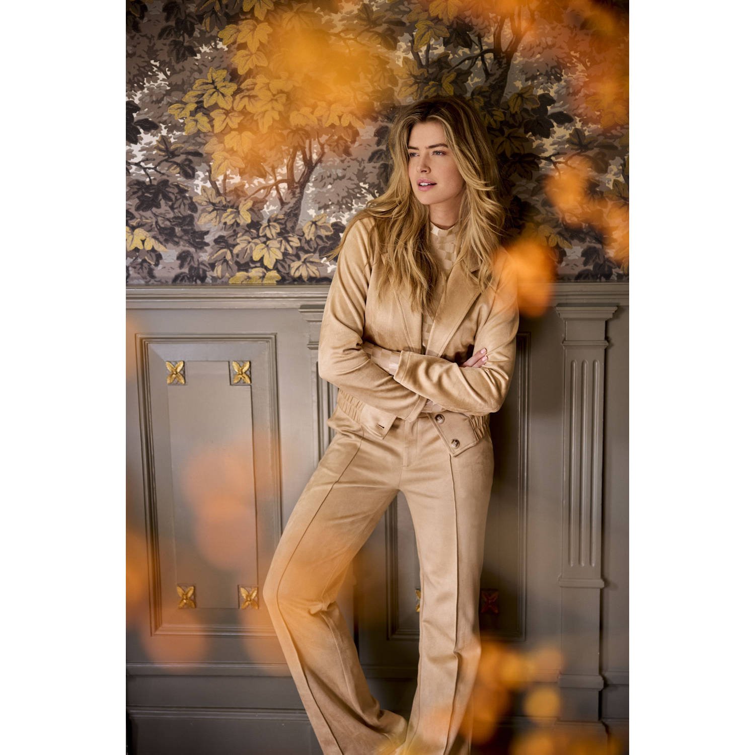 Tramontana regular fit broek Trousers Flared Suedine taupe