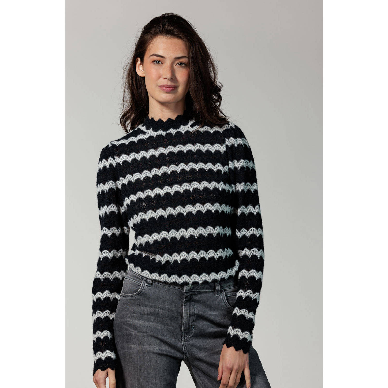 Tramontana gestreepte top Striped Lace zwart wit