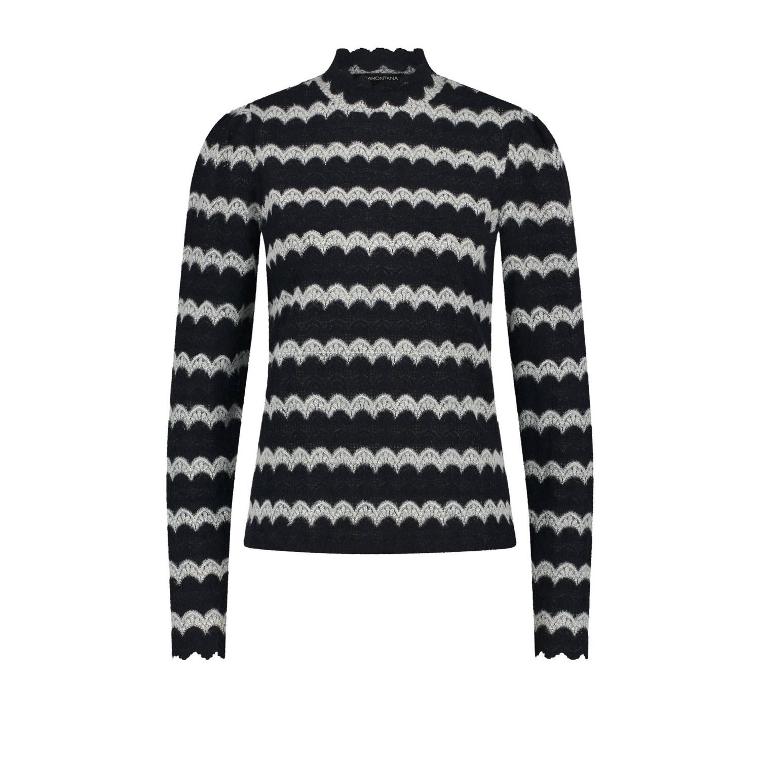 Tramontana Gestreepte kanten lange mouw top Black Dames