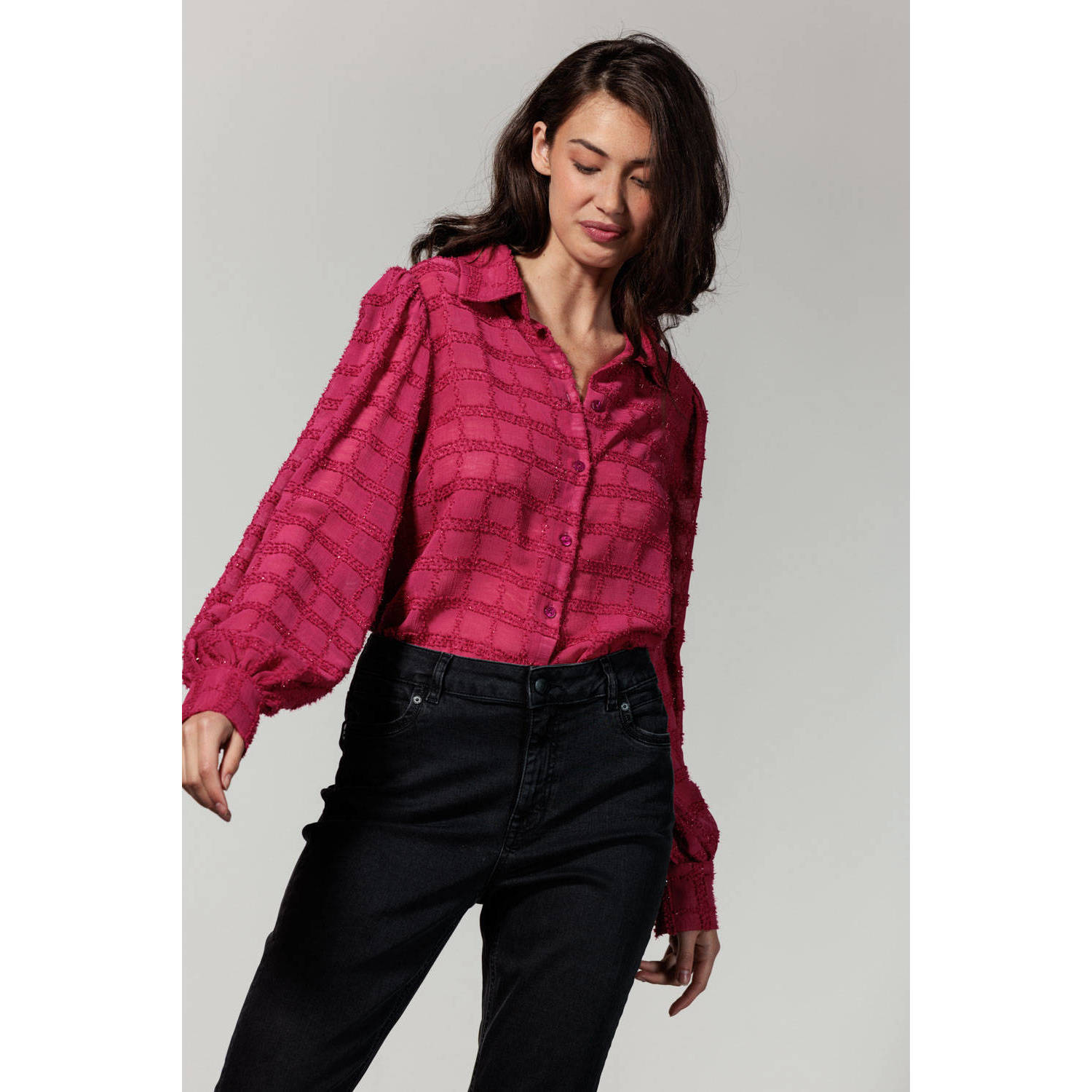 Tramontana Mooie Geweven Blouse Lange Mouw Pink Dames