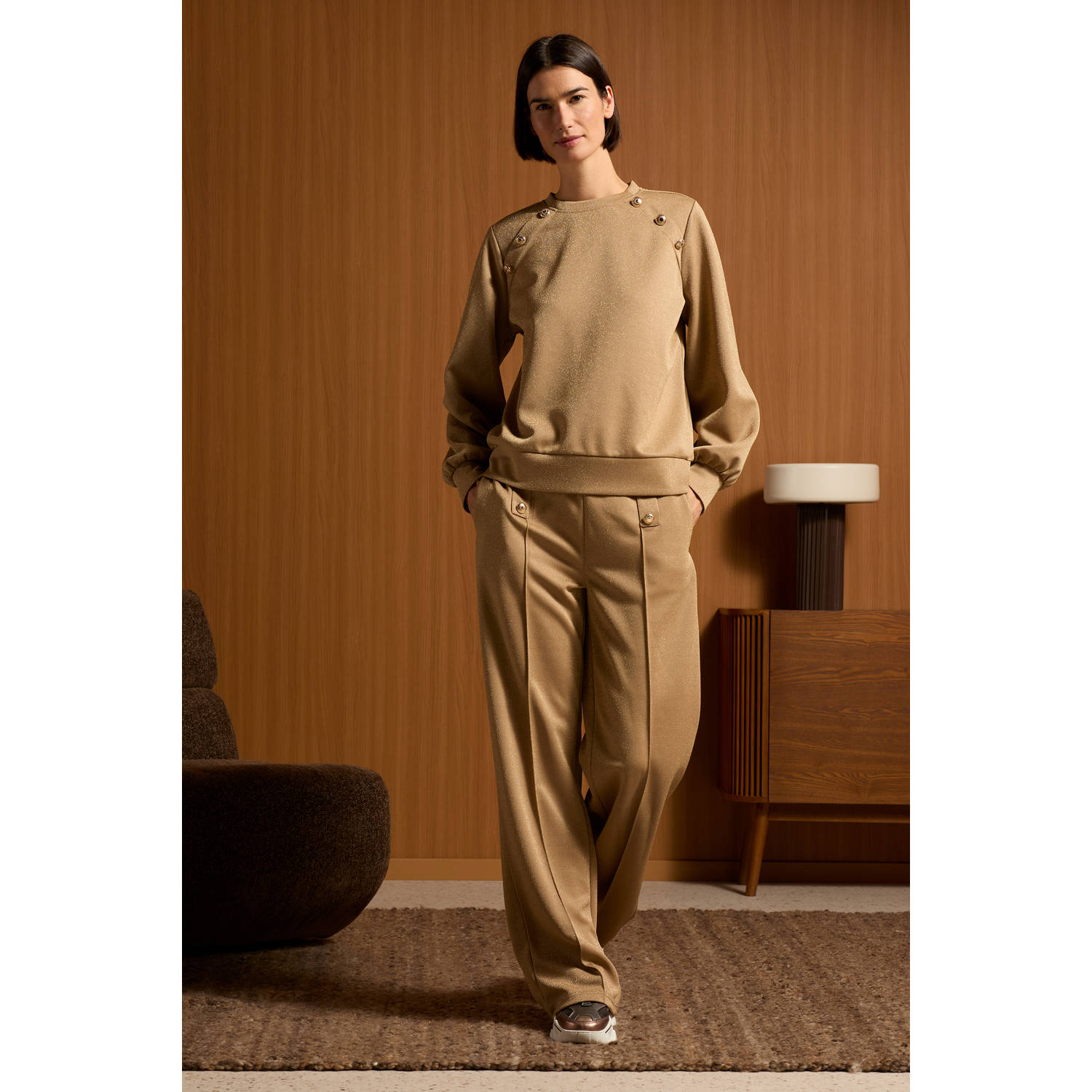 Tramontana wide leg broek Trousers Sparkle goud
