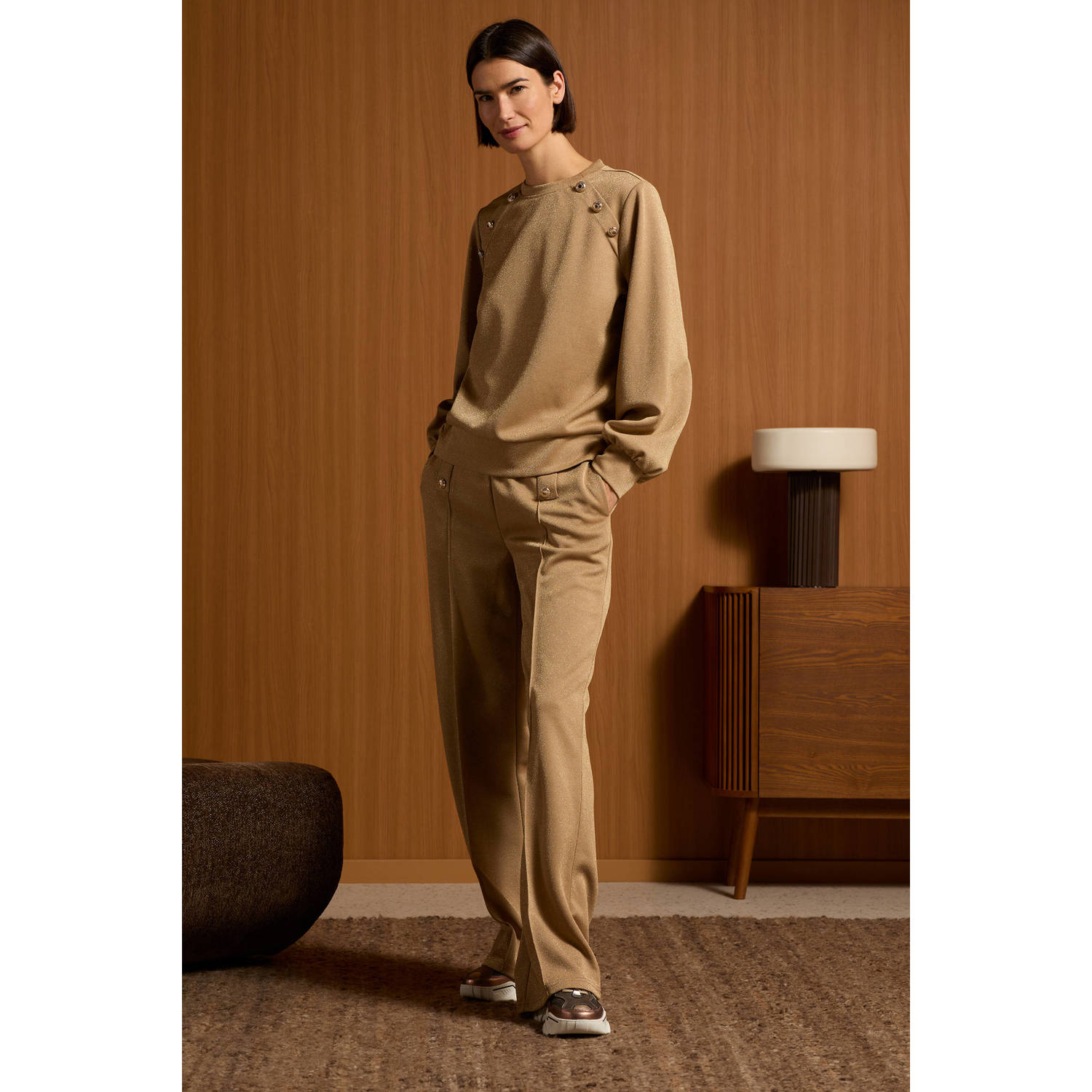Tramontana wide leg broek Trousers Sparkle goud