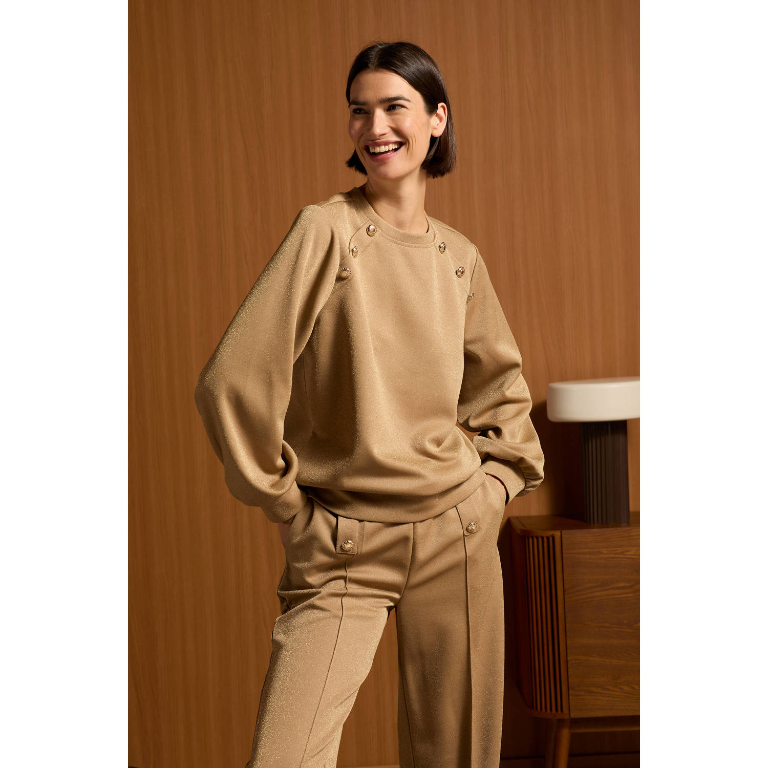 Tramontana wide leg broek Trousers Sparkle goud
