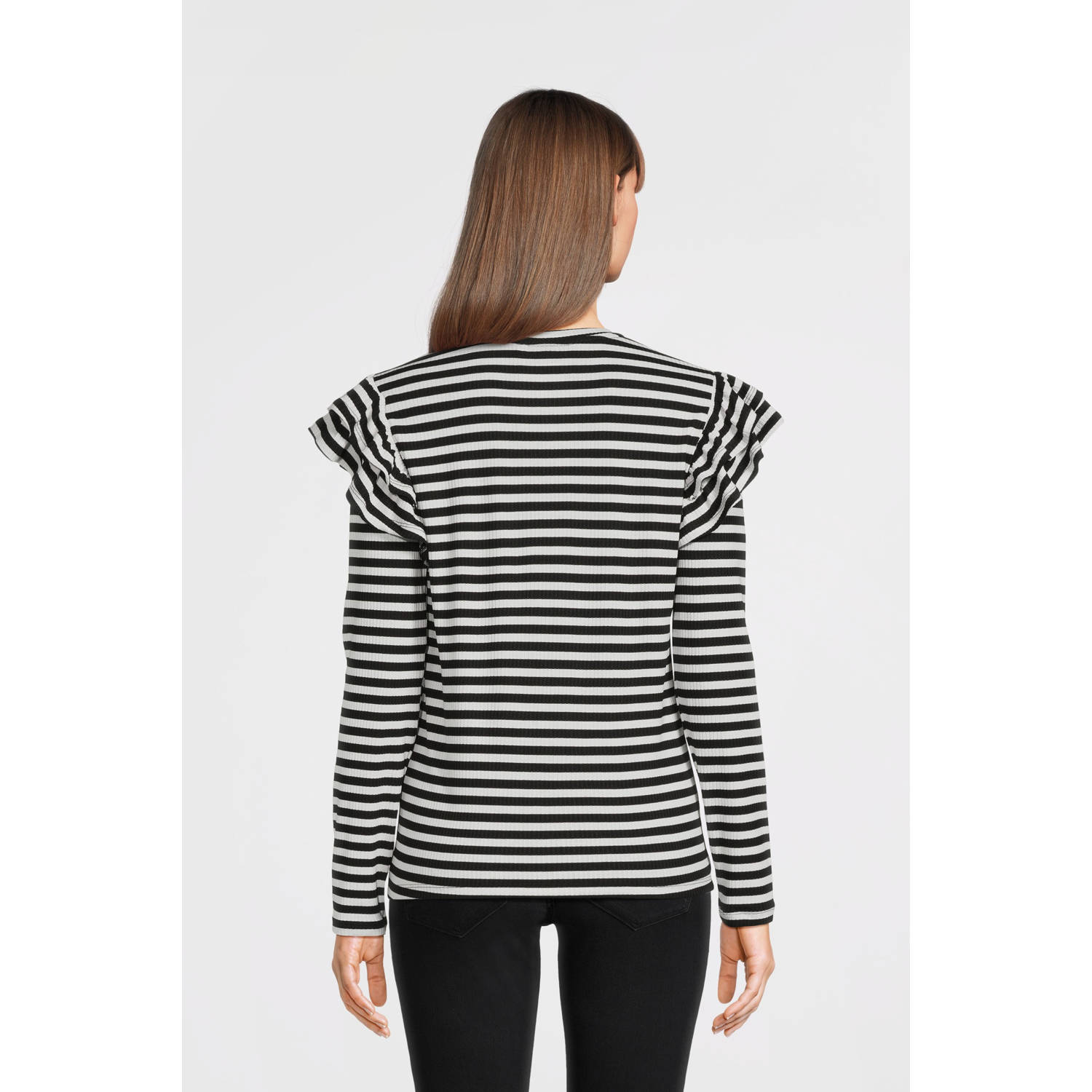 ONLY MATERNITY gestreepte zwangerschapslongsleeve OLMEVIE zwart wit