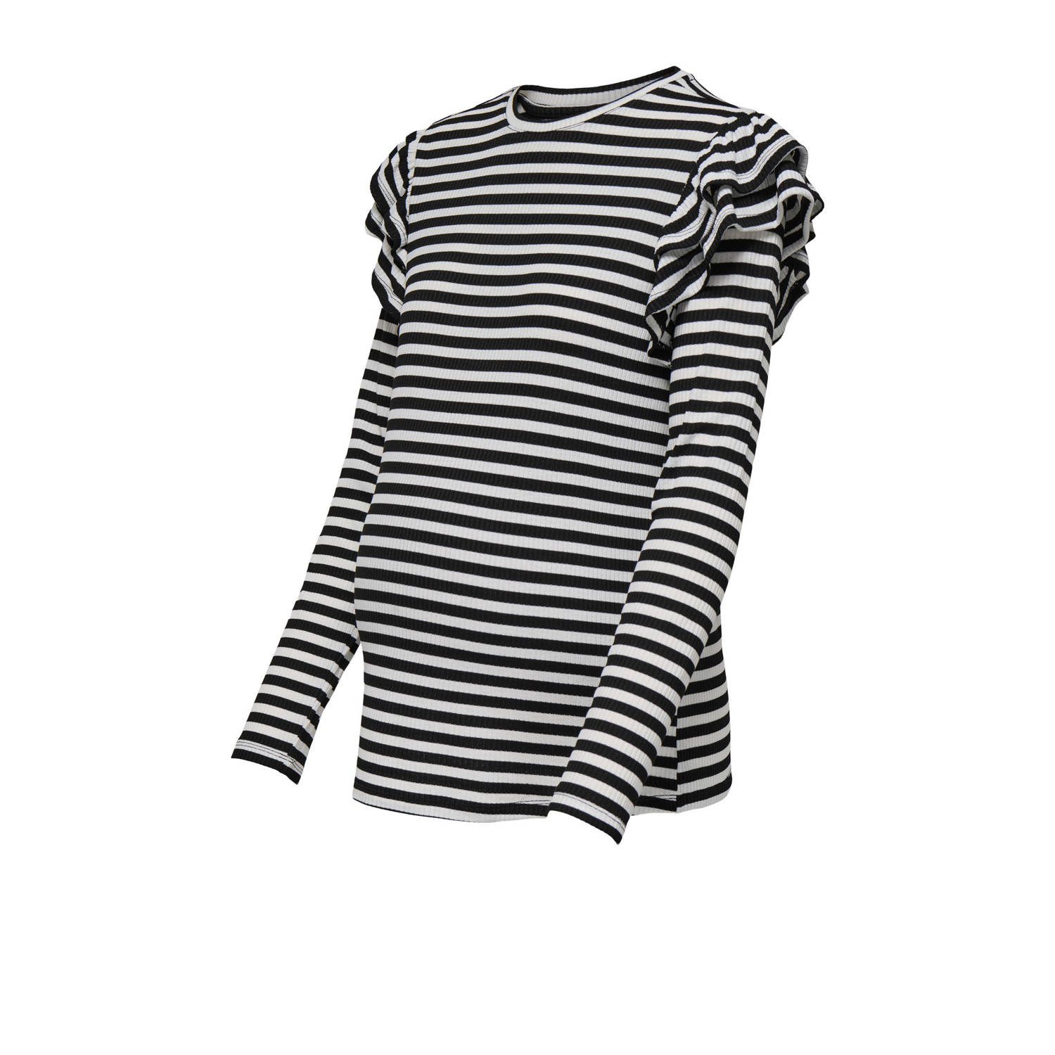 ONLY MATERNITY gestreepte zwangerschapslongsleeve OLMEVIE zwart wit Dames Polyester Ronde hals XXL