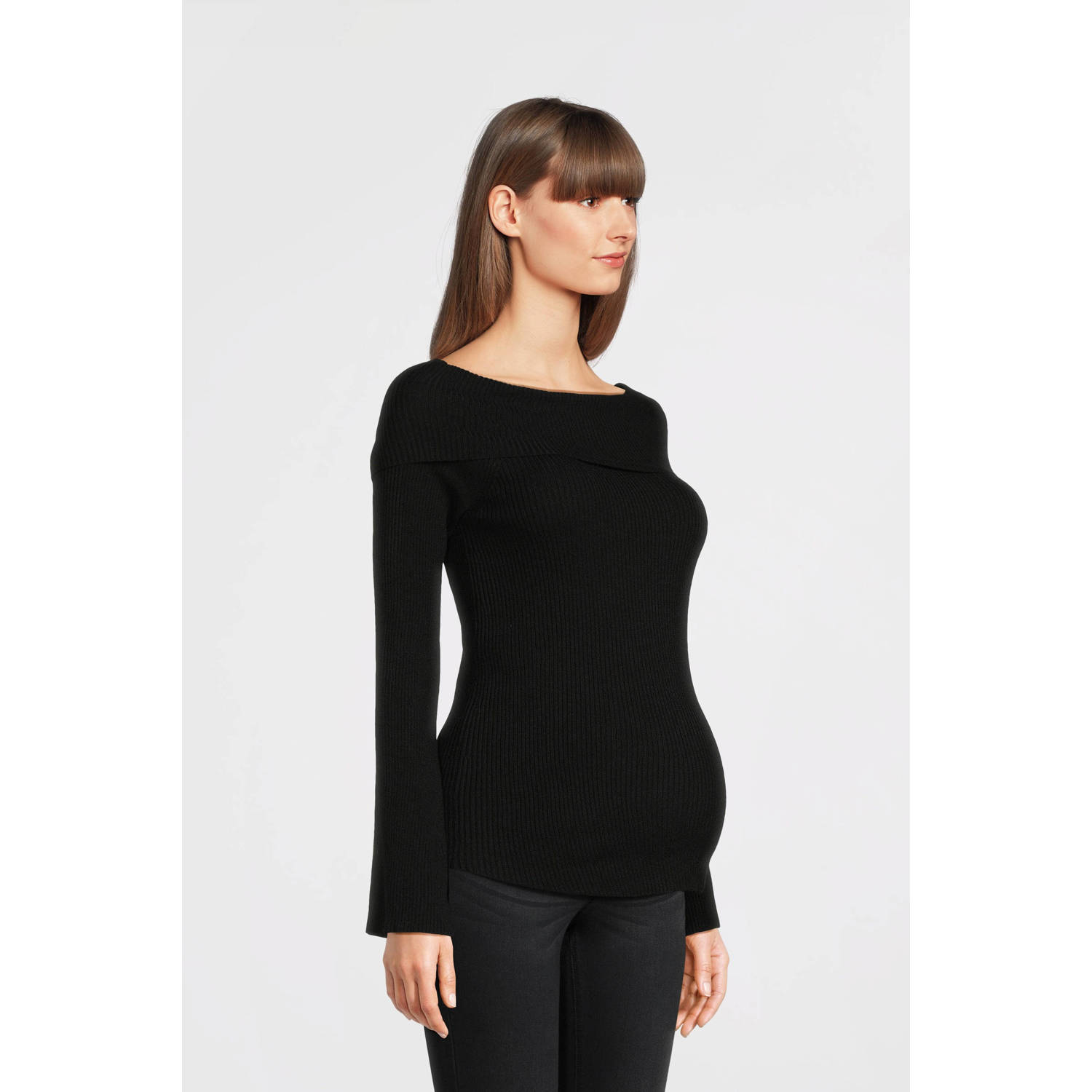 ONLY MATERNITY pullover zwart Trui Dames Viscose Off shoulder Effen XXL