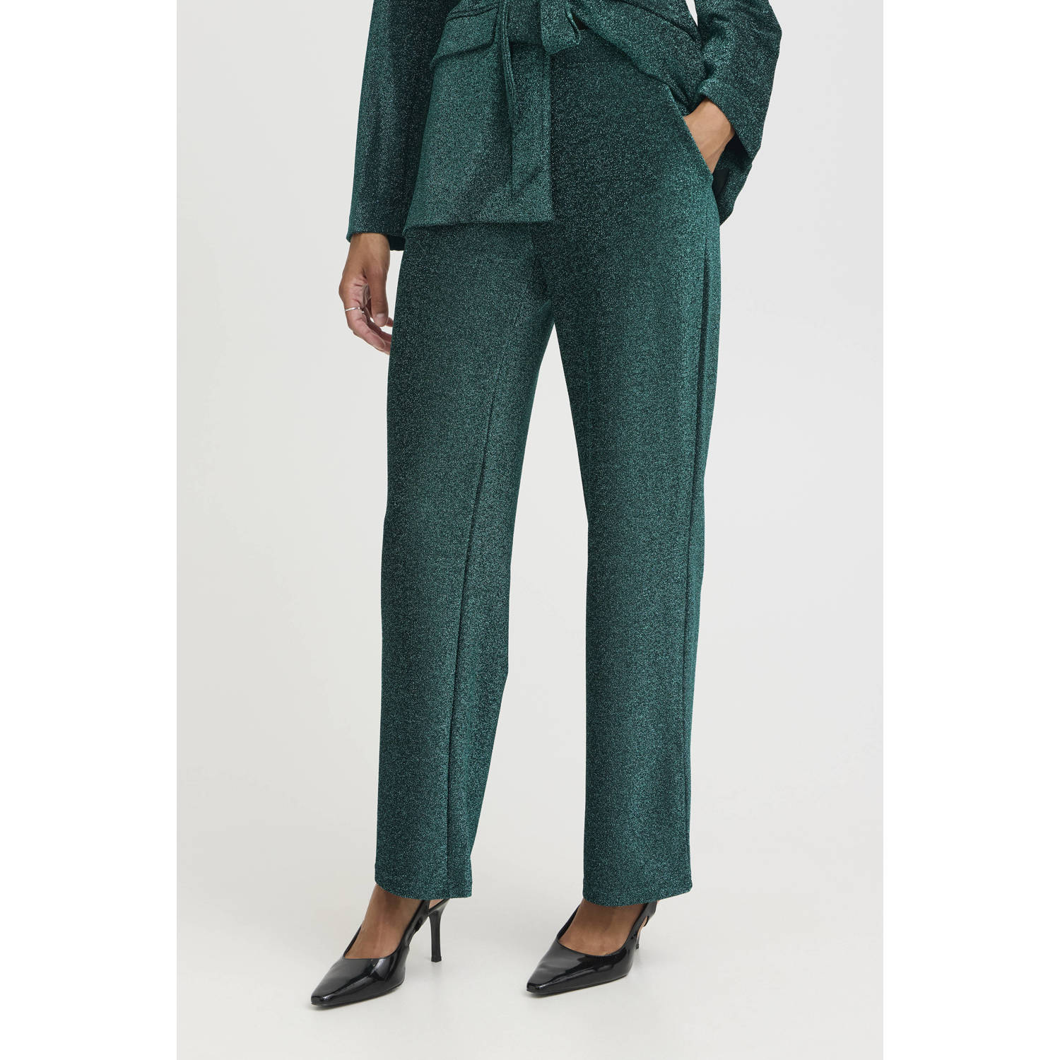 B.Young wide leg broek met glitters groen