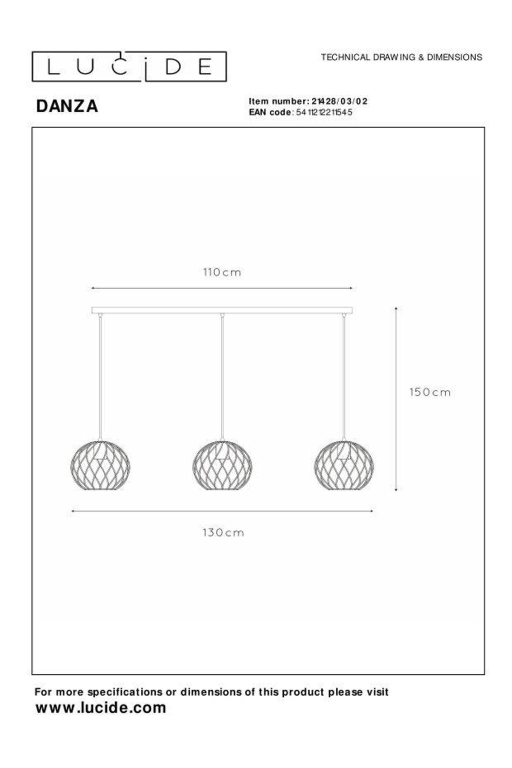 Suspension Lucide ORLANDO – 32 Cm, 3xE27, Fumé (Occasion Comme Neuve, Retourné)