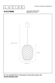 thumbnail: Lucide WOLFRAM - Hanglamp - Ø32 cm - 1xE27 - Zwart