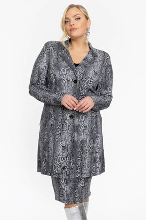 rechtvallende blazer met dierenprint grijs/zwart
