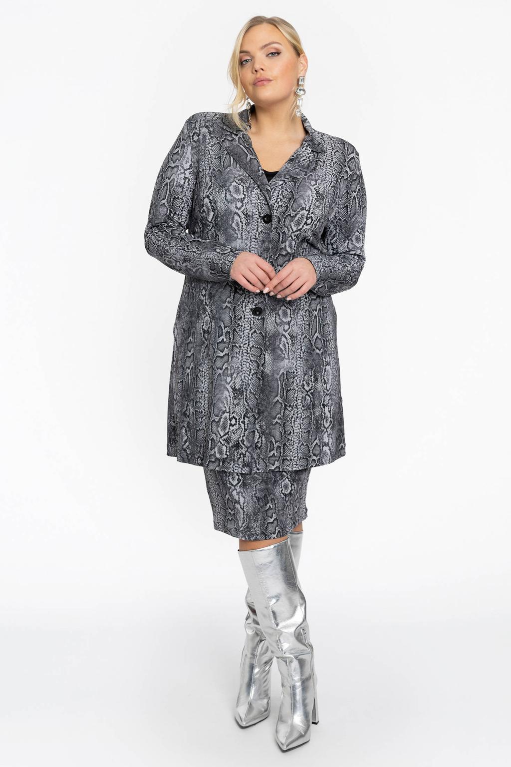 YOEK rechtvallende blazer met dierenprint grijs/zwart
