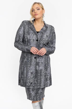 rechtvallende blazer met dierenprint grijs/zwart