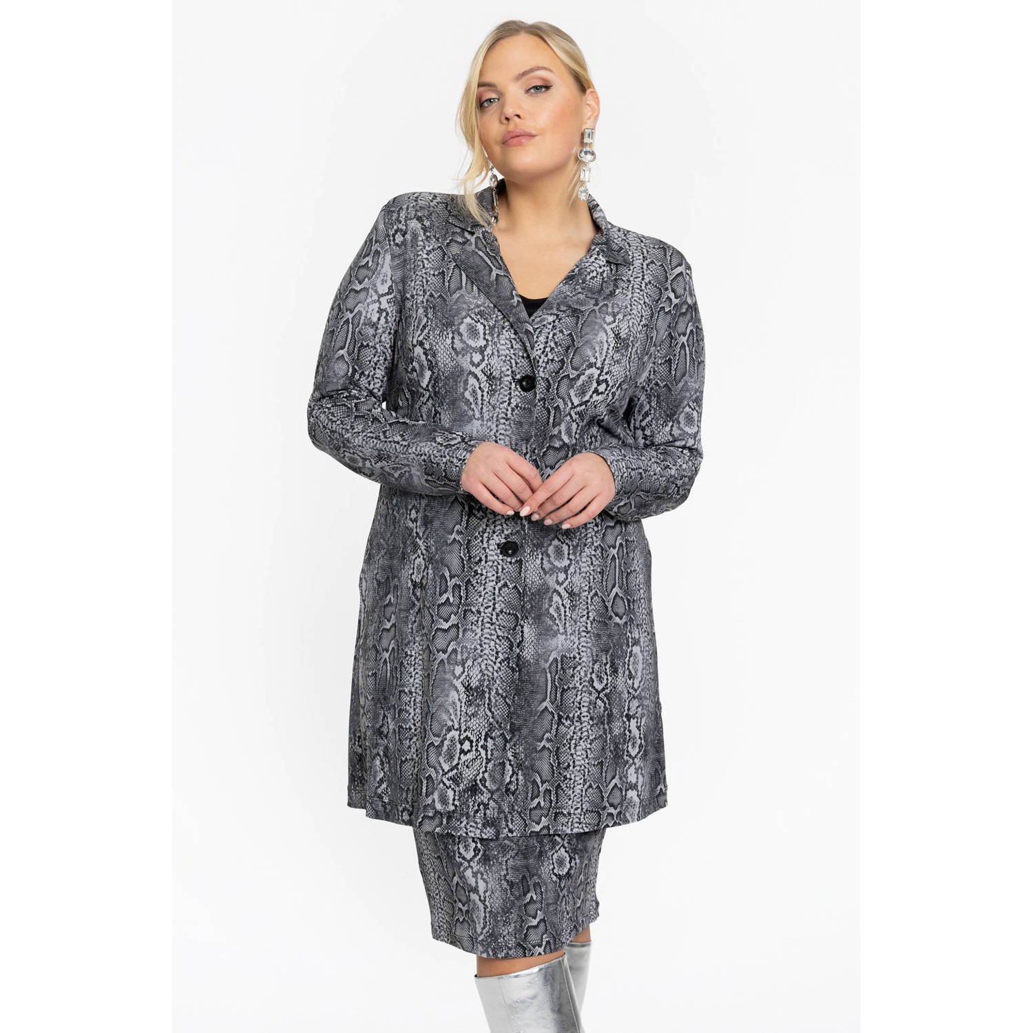 YOEK rechtvallende blazer met dierenprint grijs zwart