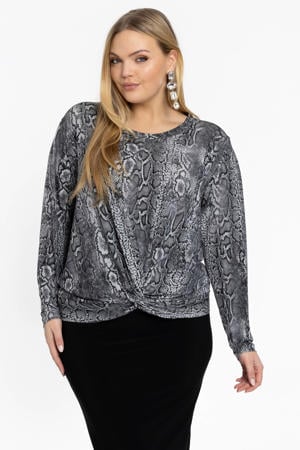 top met dierenprint grijs/zwart