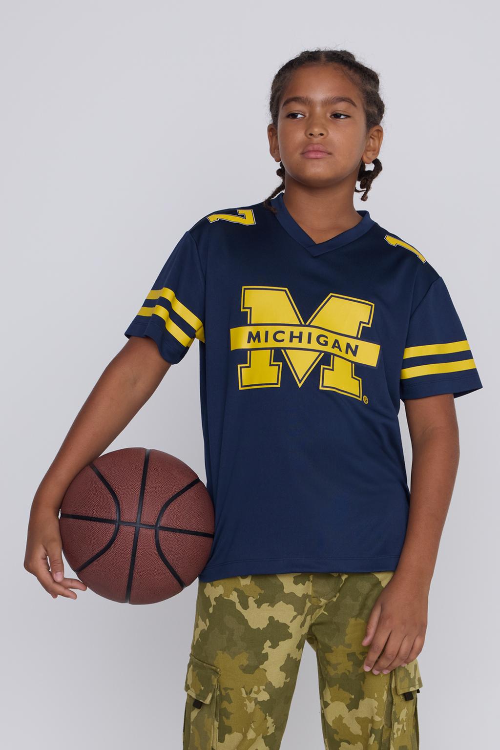 Blauwe jongens Coolcat T-shirt Michigan license van polyester met printopdruk, korte mouwen en V-hals