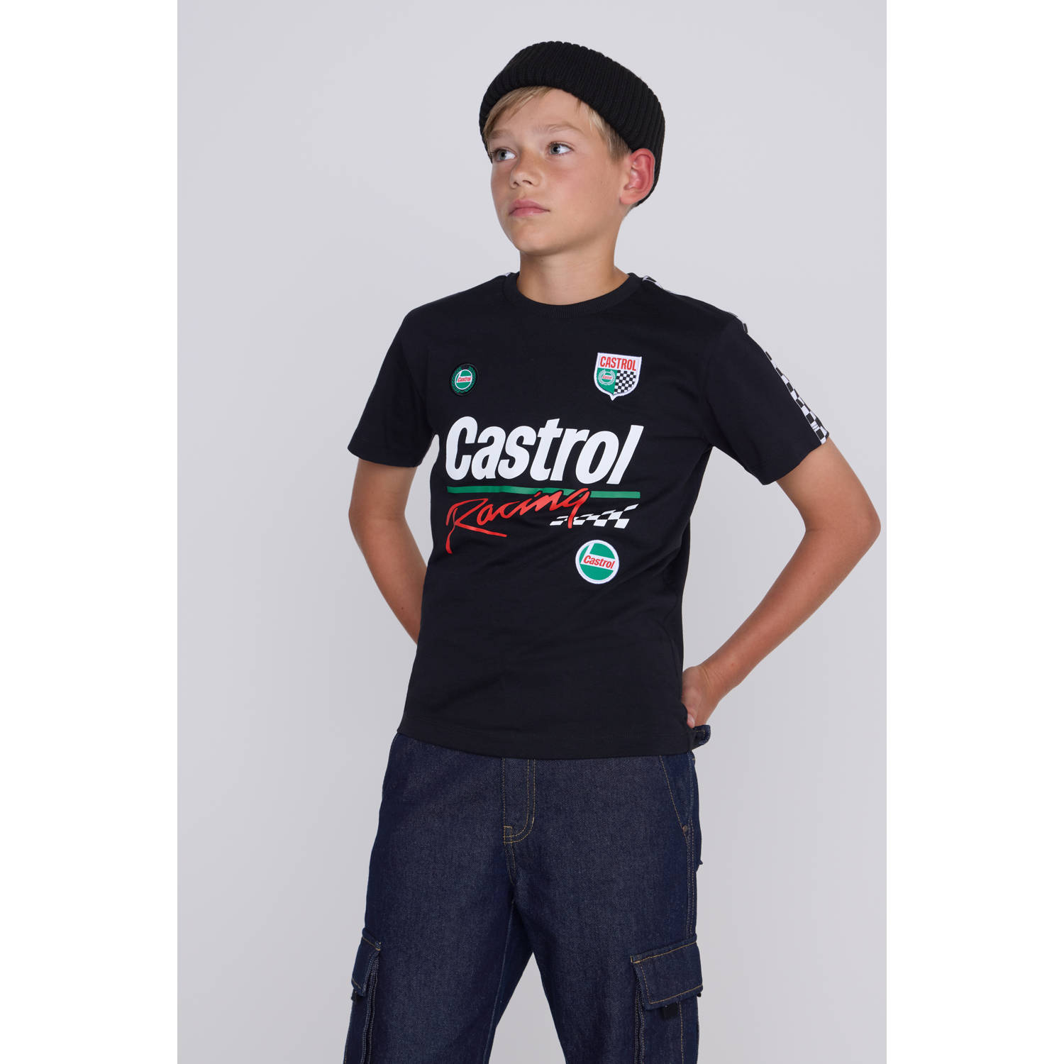 Coolcat T-shirt Castrol license met (back) print zwart