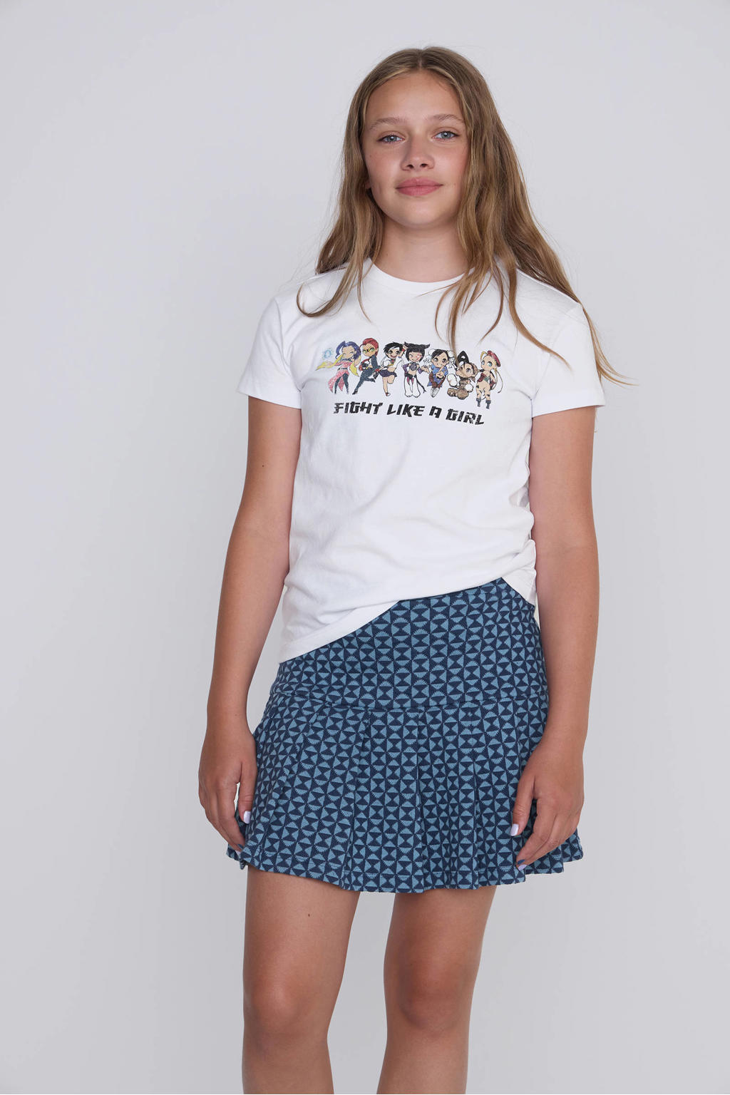 Witte meisjes Coolcat T-shirt License Tokyo Fight Like A Girl van katoen met printopdruk, korte mouwen en ronde hals