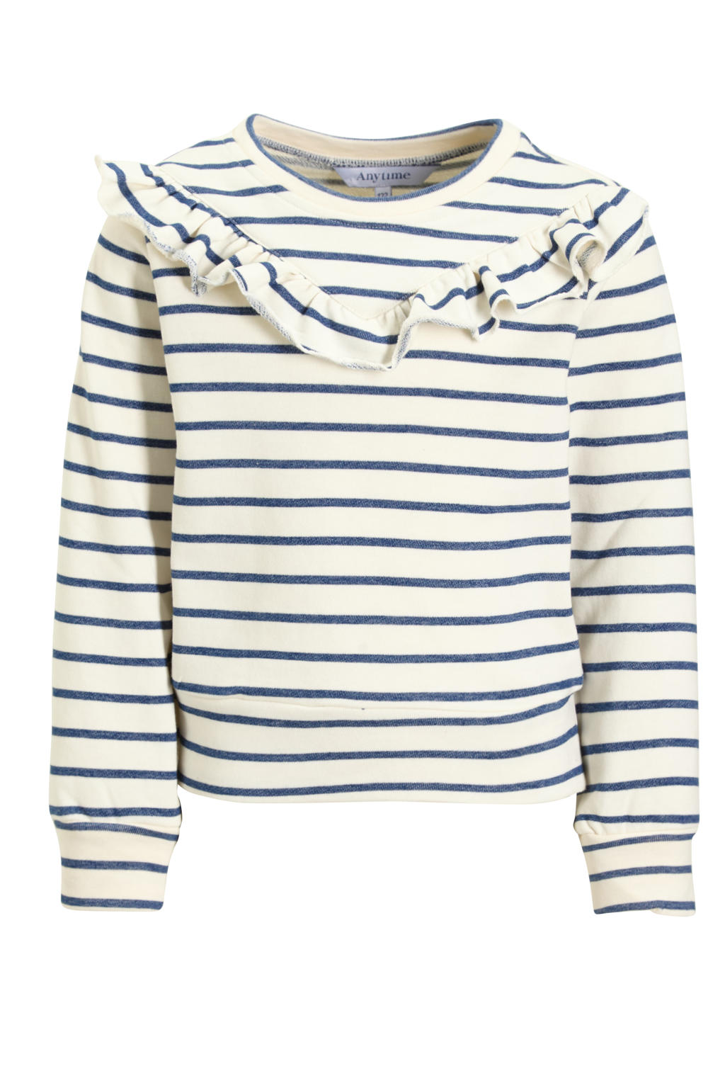Wit en blauwe meisjes Anytime sweater van katoen met strepenprint, lange mouwen en ronde hals