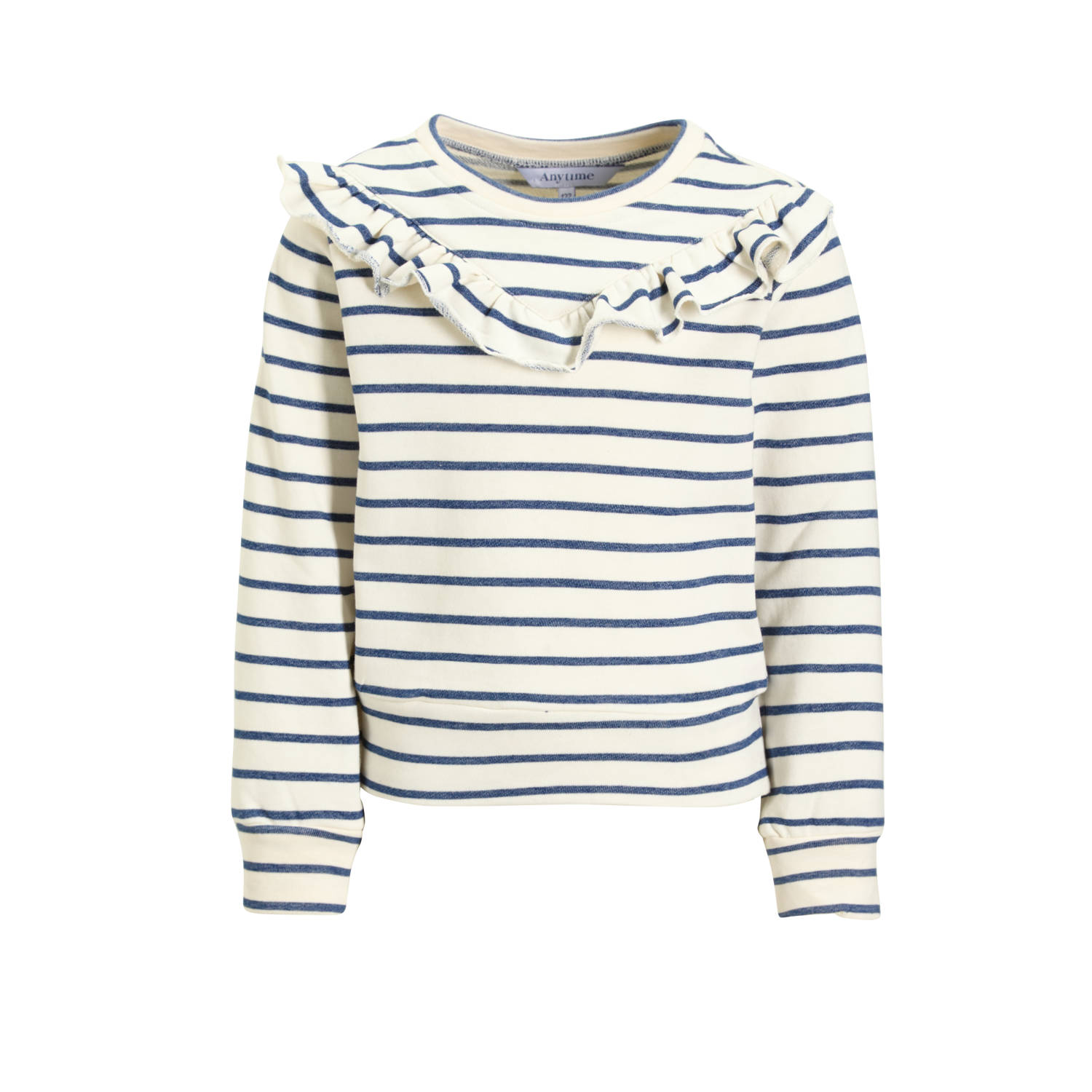 Anytime sweater met streep wit blauw