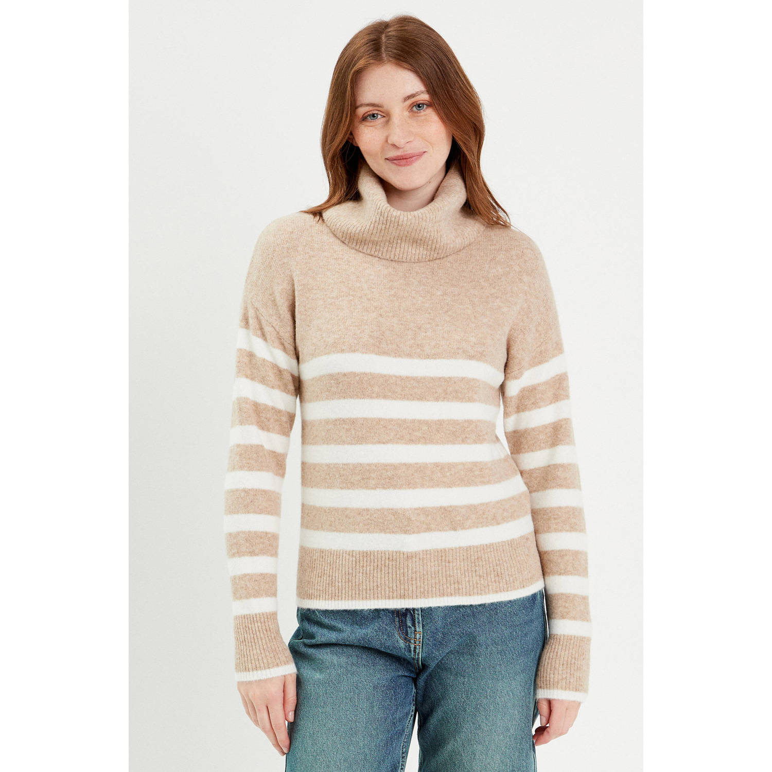 Cache coltrui gestreept beige wit
