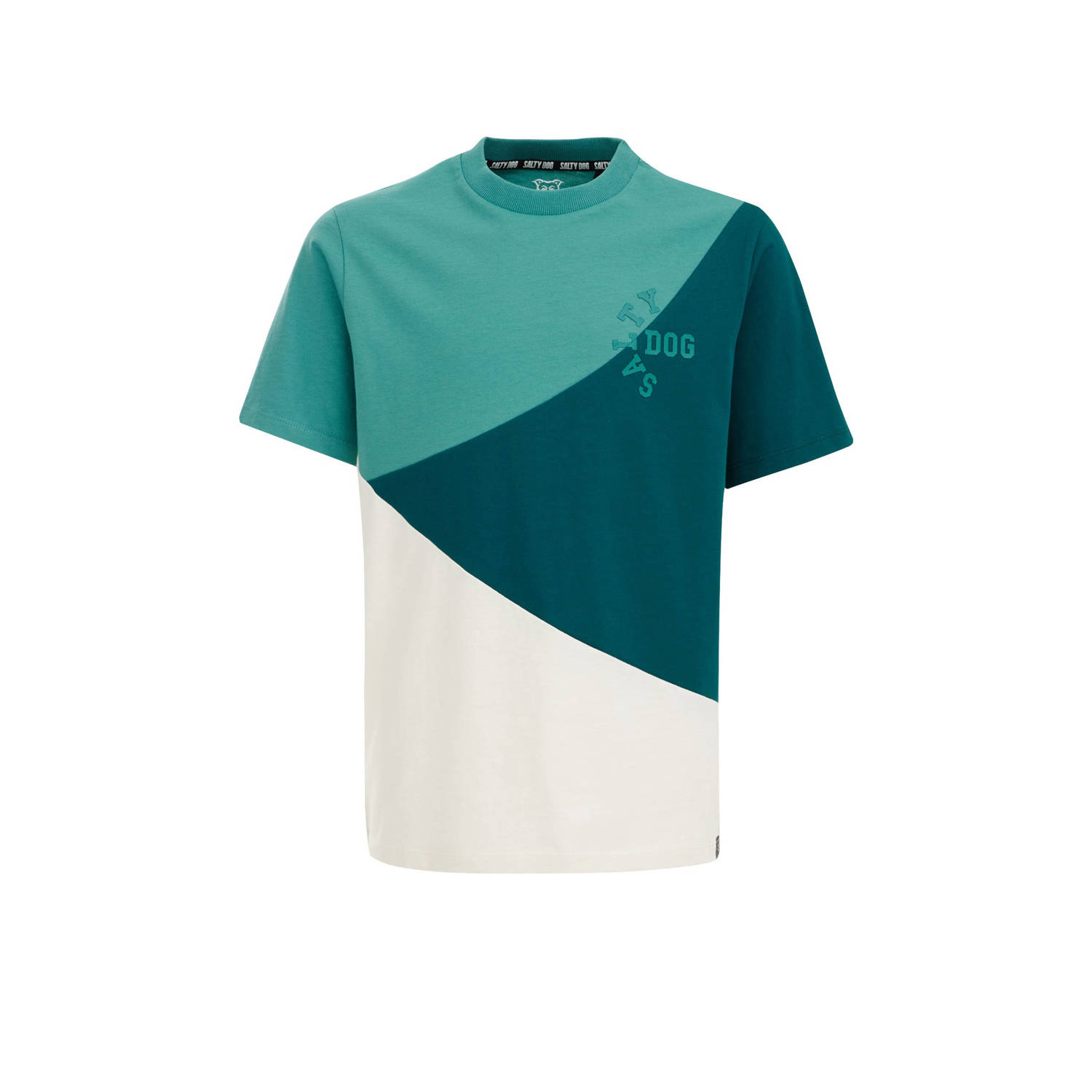 WE Fashion T-shirt groen wit Jongens Katoen Ronde hals Meerkleurig 110 116