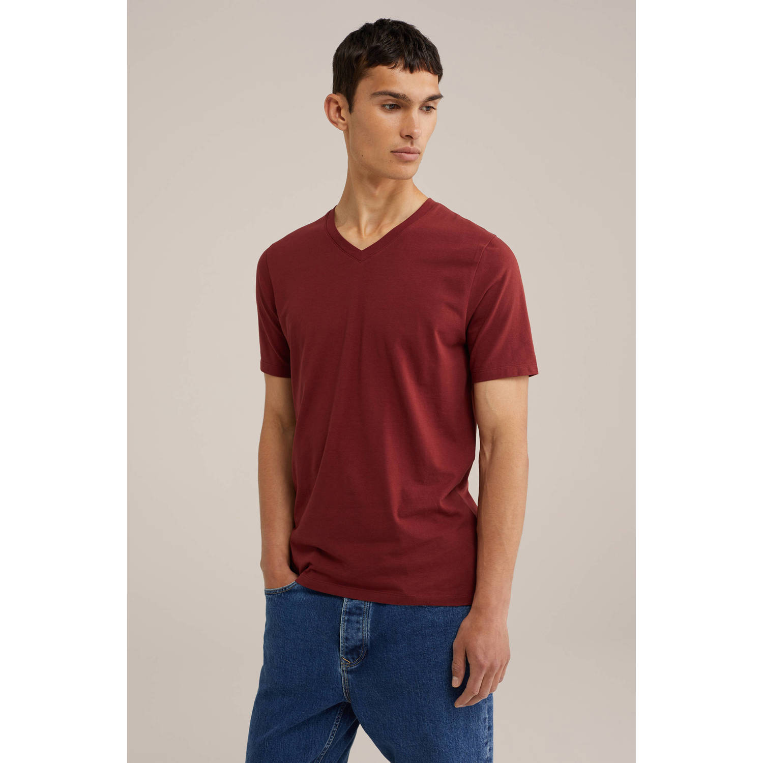 WE Fashion slim fit T-shirt dark plum