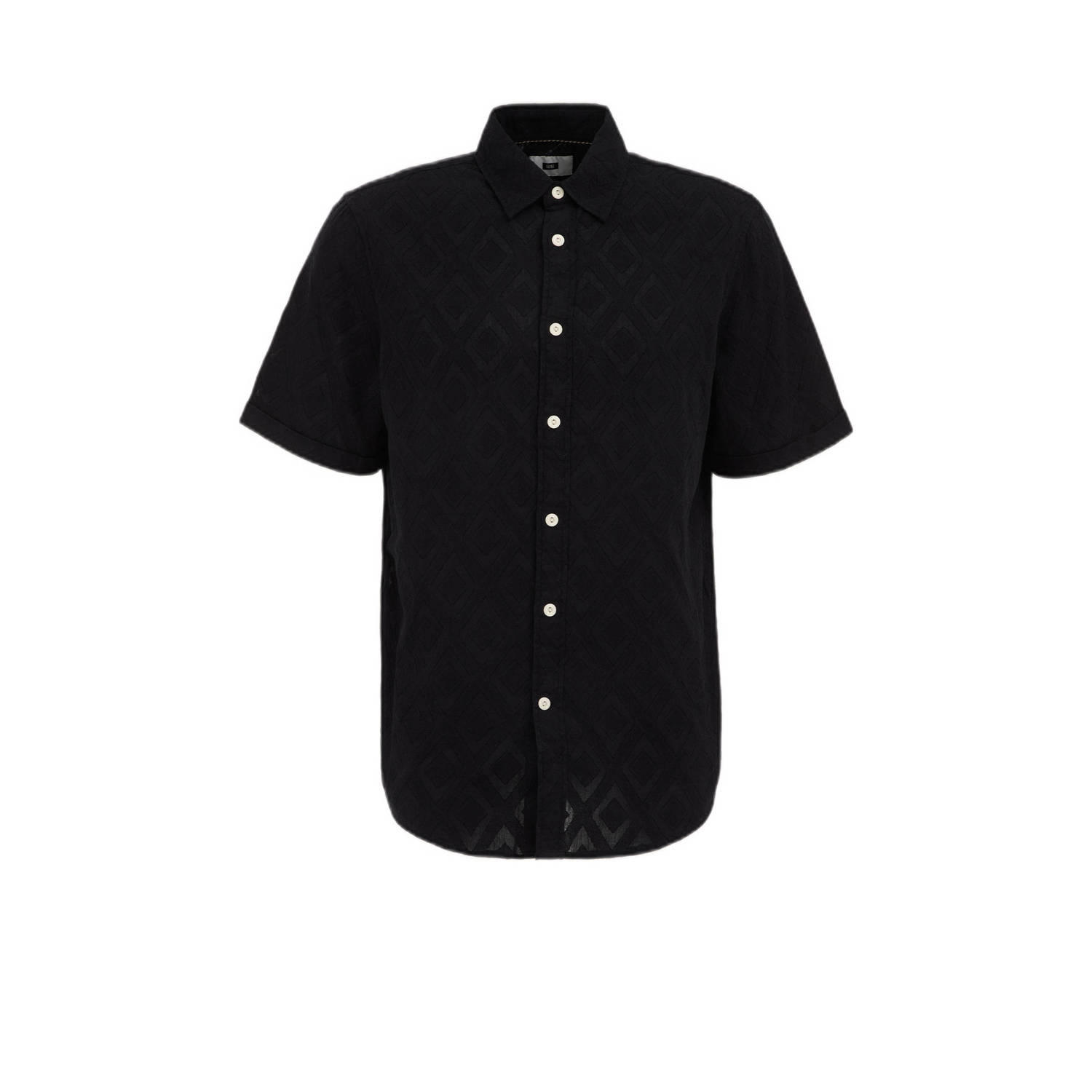 WE Fashion regular fit overhemd met jacquard black uni