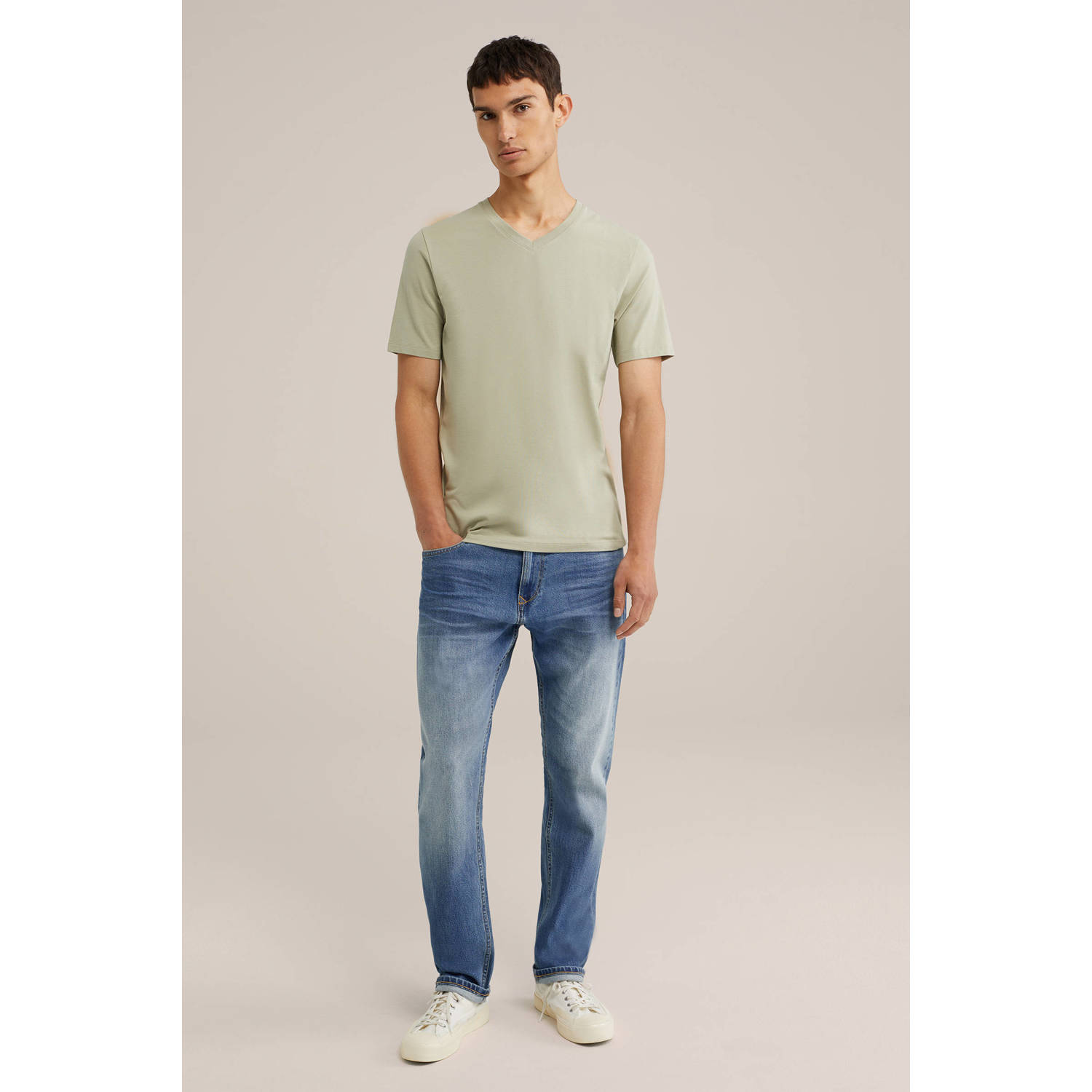 WE Fashion slim fit T-shirt oregano