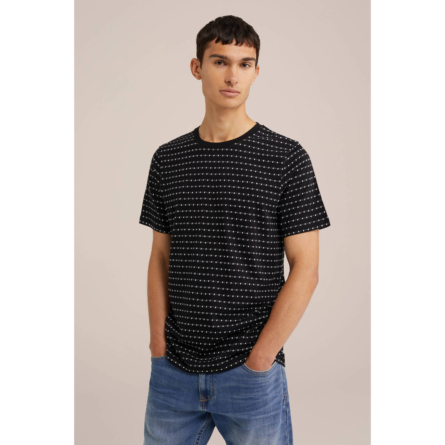 WE Fashion T-shirt met all over print black uni