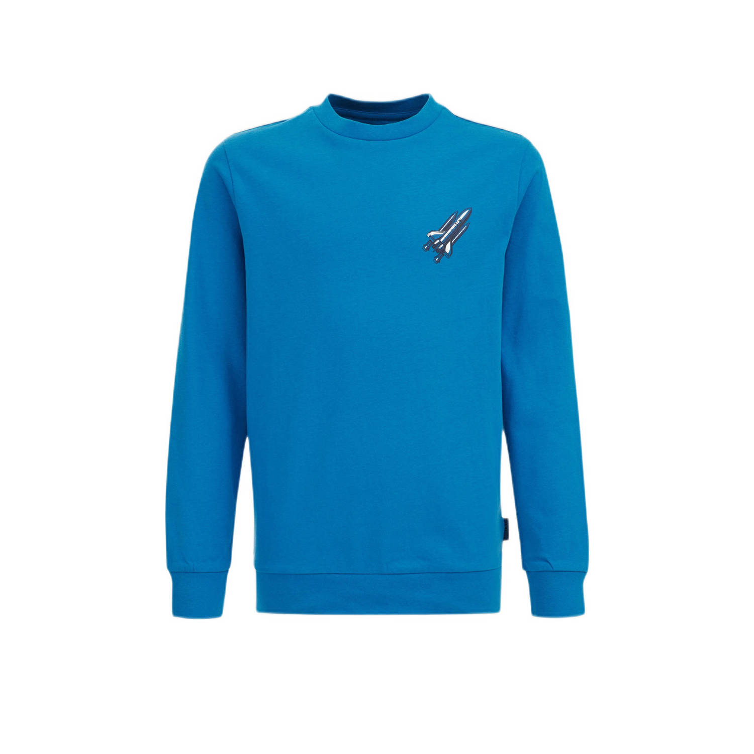 WE Fashion longsleeve met backprint blauw Jongens Katoen Ronde hals Backprint 122 128