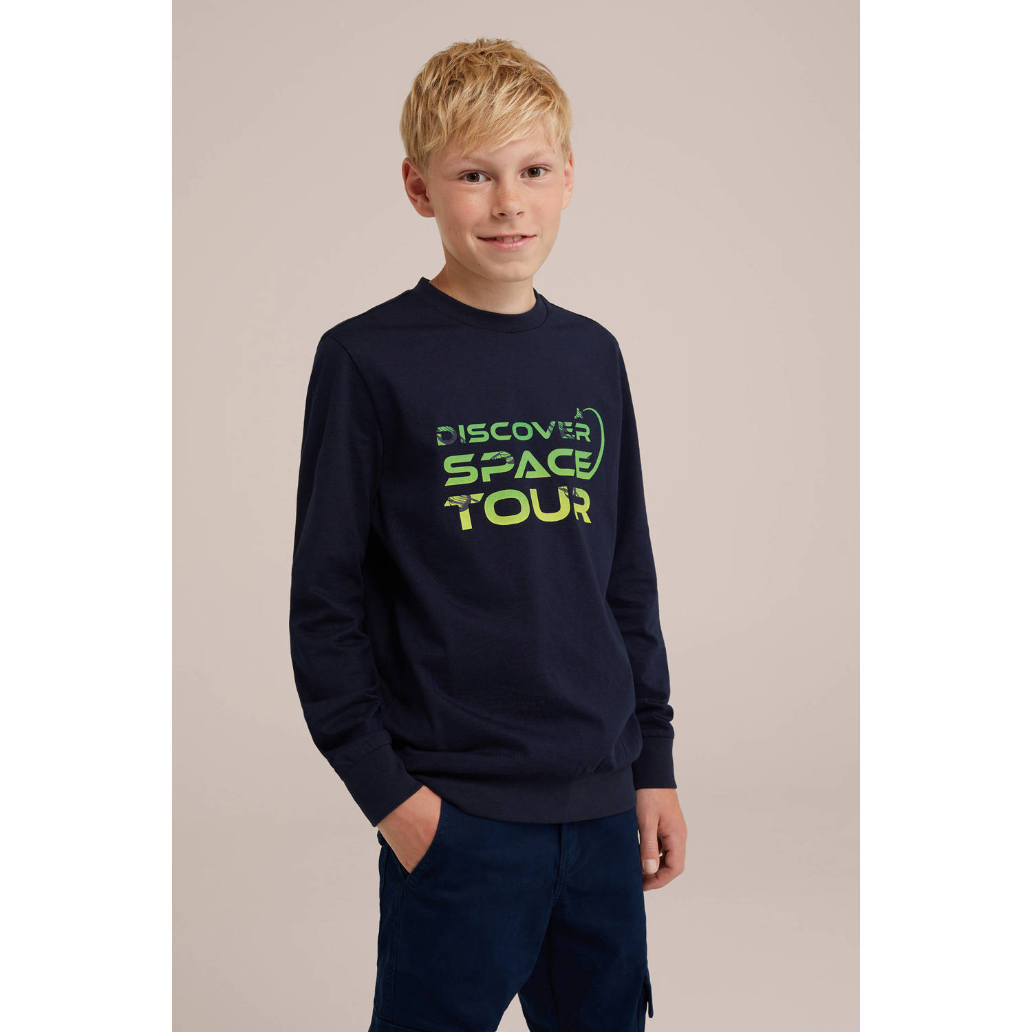WE Fashion longsleeve met tekst donkerblauw